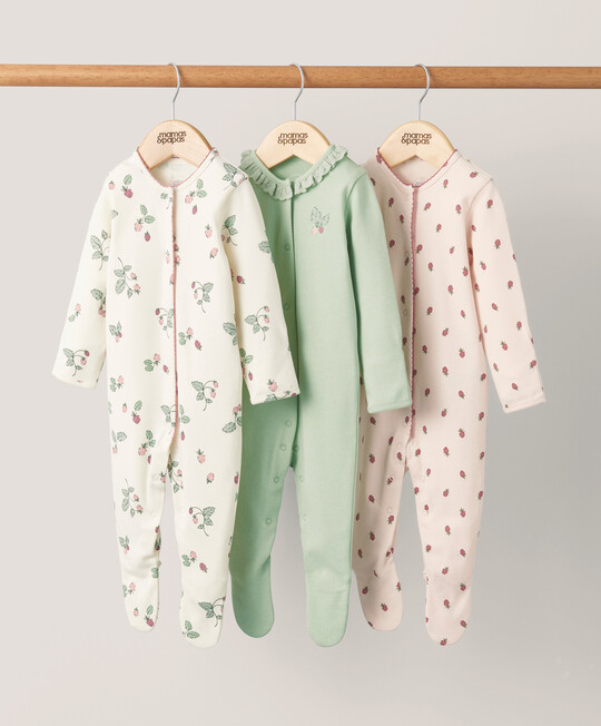 Strawberry Sleepsuits (Set of 3) - Pink image number 1