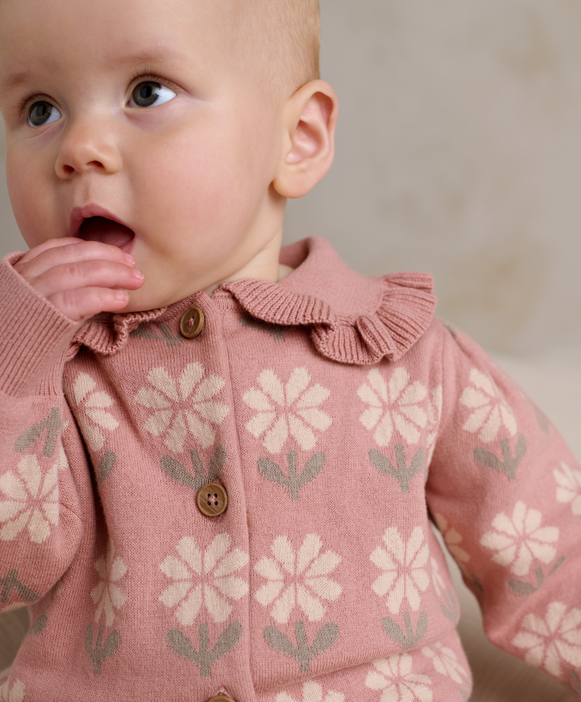 Pink Floral Knitted Romper image number 8