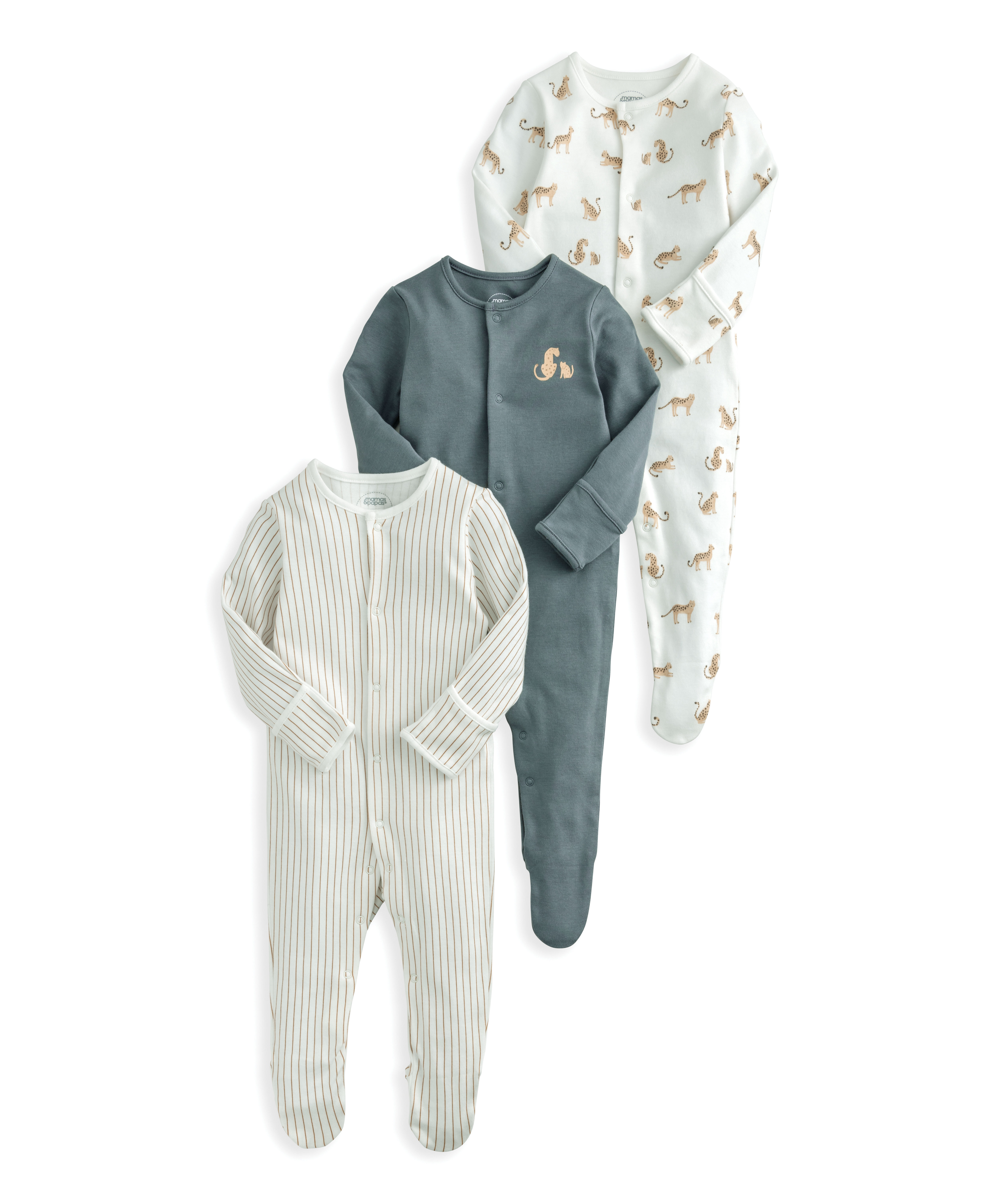 3 Pack Leopard Sleepsuits image number 2