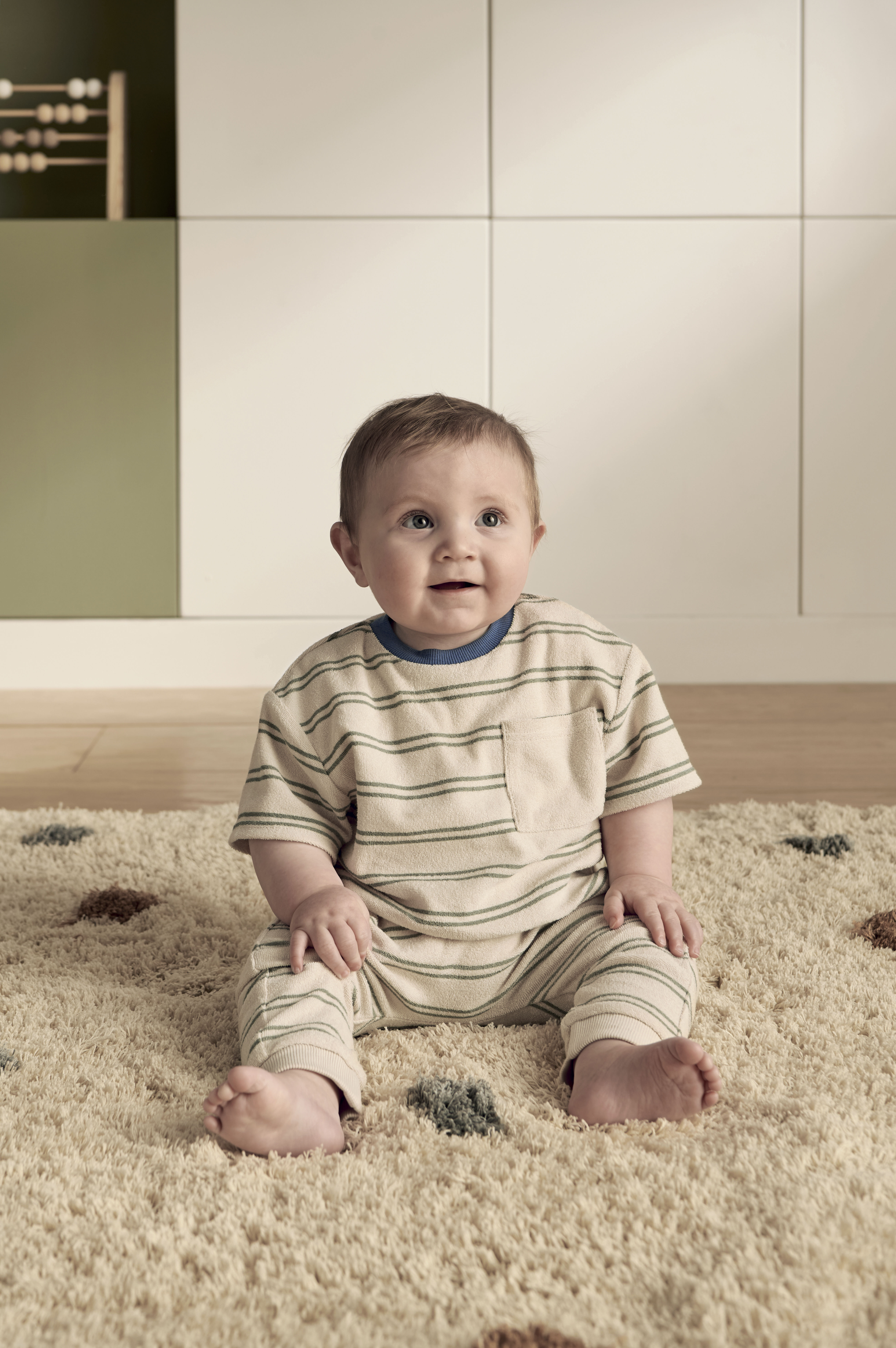 Stripped Terry Towelling T-Shirt & Joggers Set image number 1