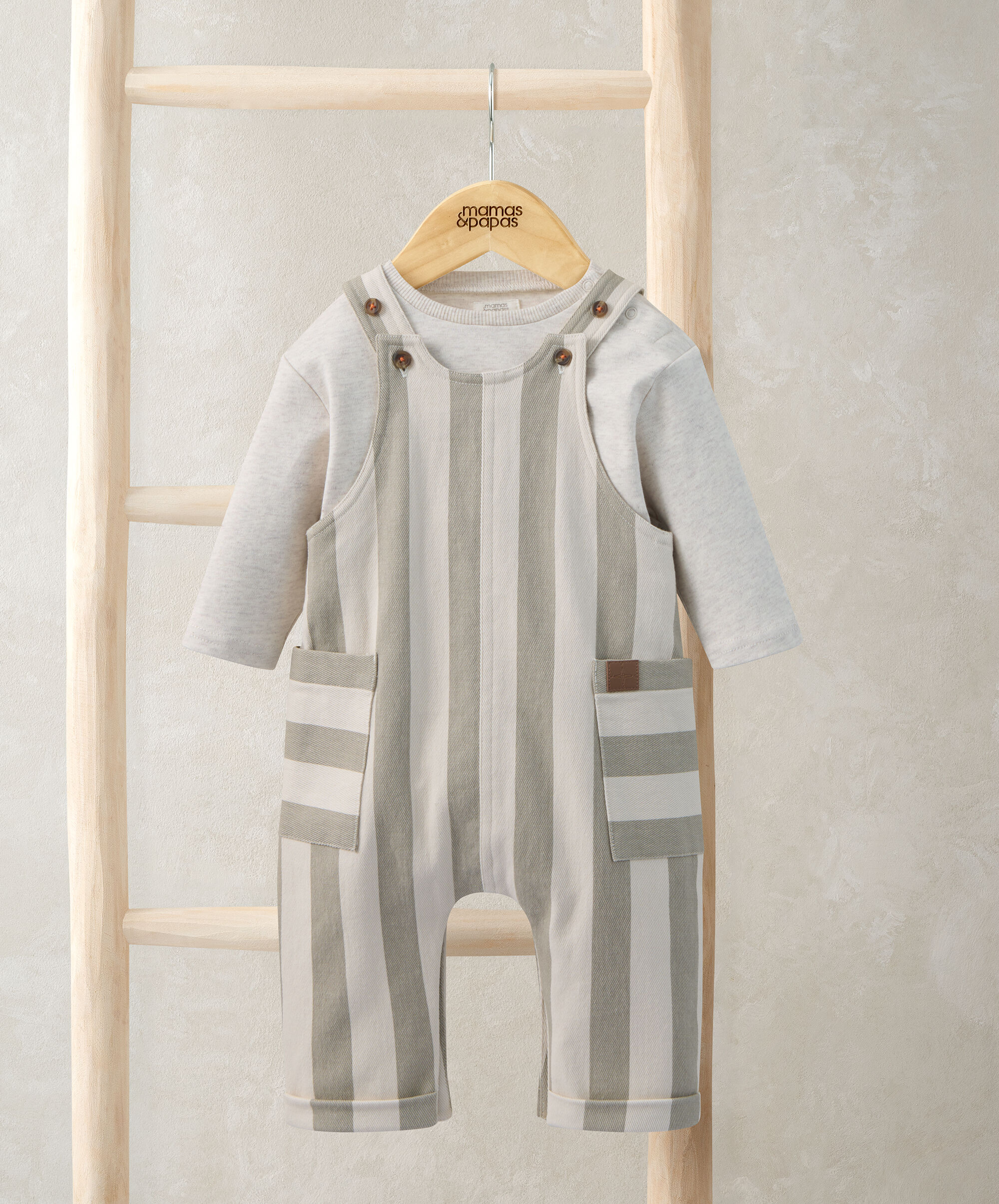 Stripped Dungarees & Ribbed Top image number 1