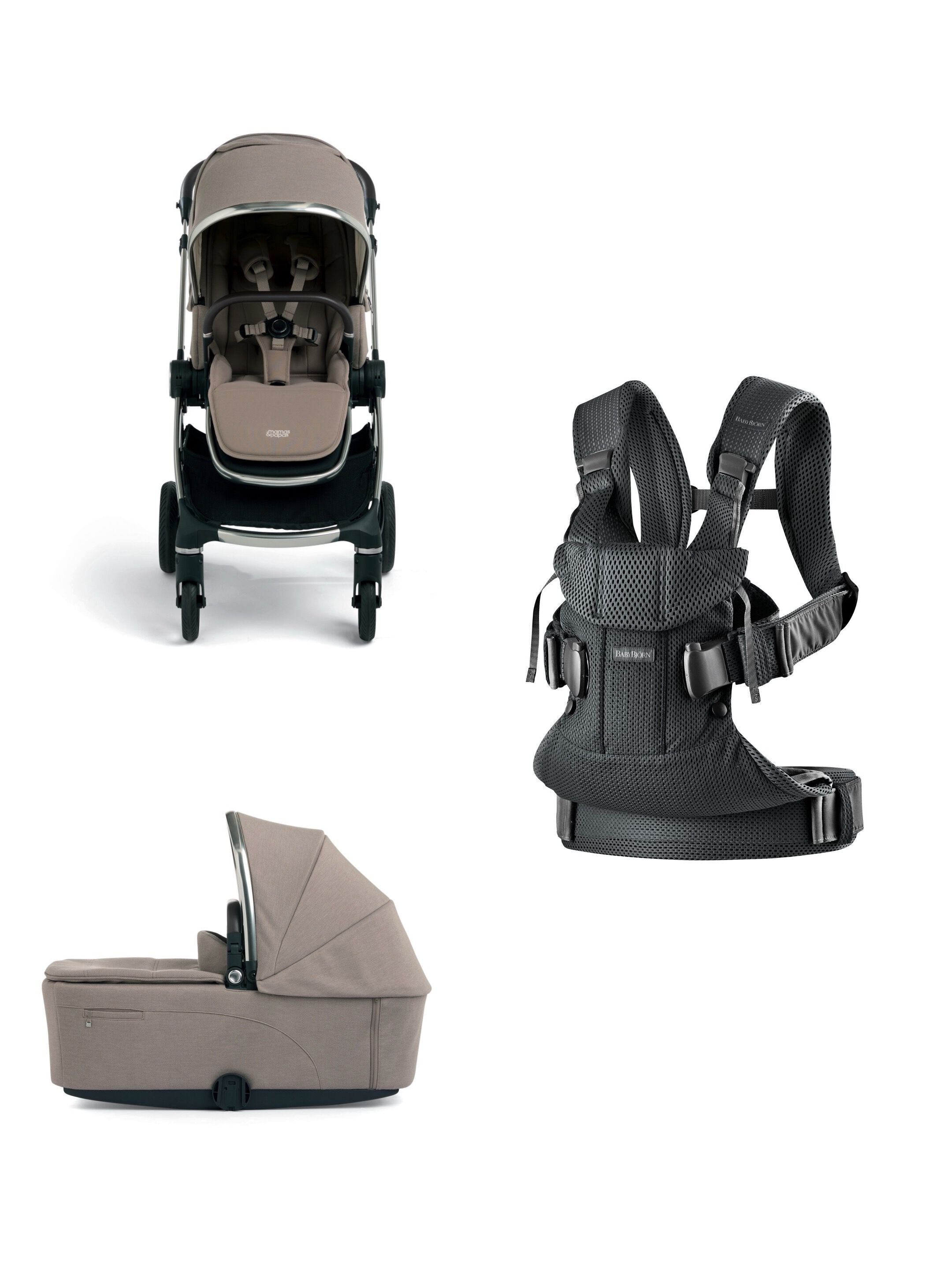 Vardo Heritage Stroller and Carrycot with Babybjorn Carrier Mini 3 Piece Bundle