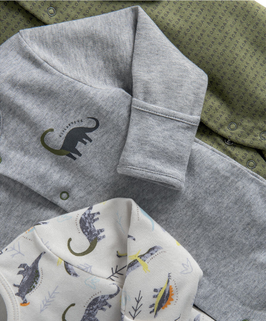 Jersey Cotton Dinosaur Sleepsuits 3 Pack image number 2