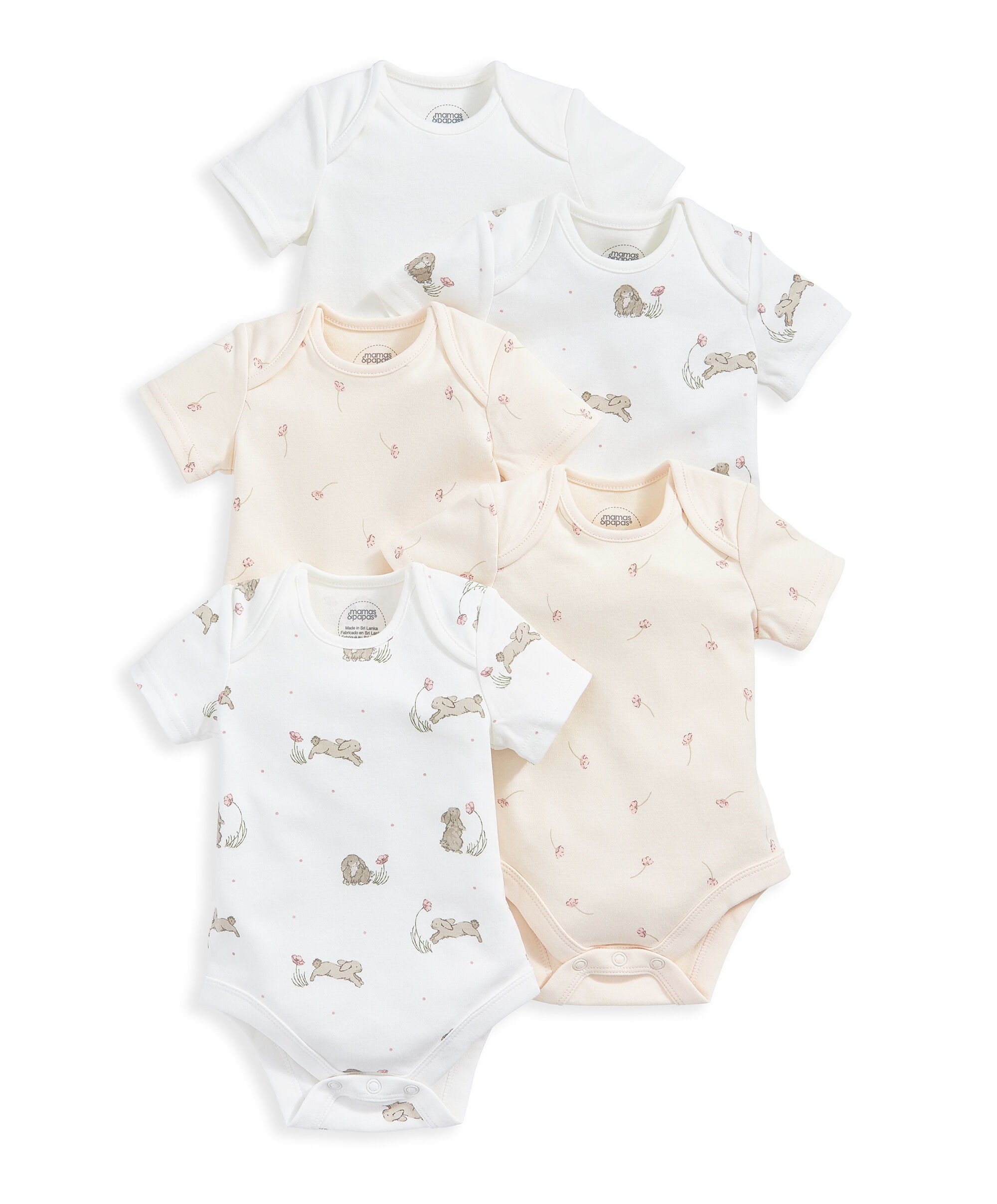 Bunny Floral Sleepsuits (Pack of 5) - Pink image number 2