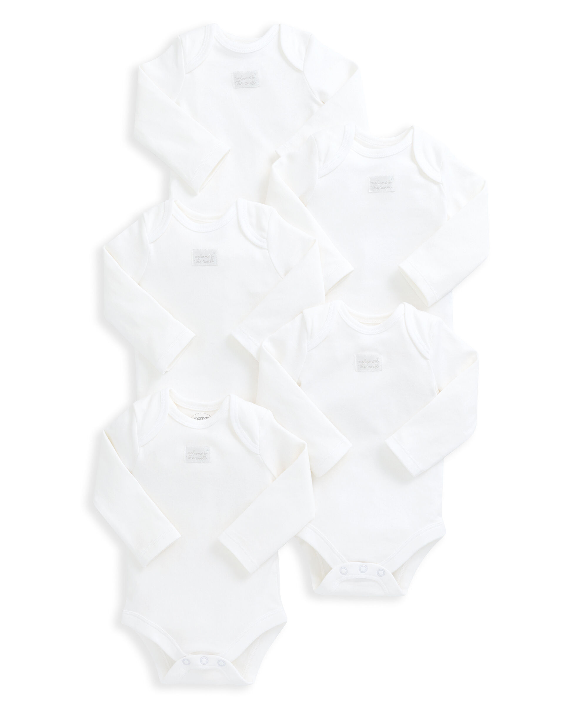 5 pack White Organic Long-sleeved Bodysuits image number 2