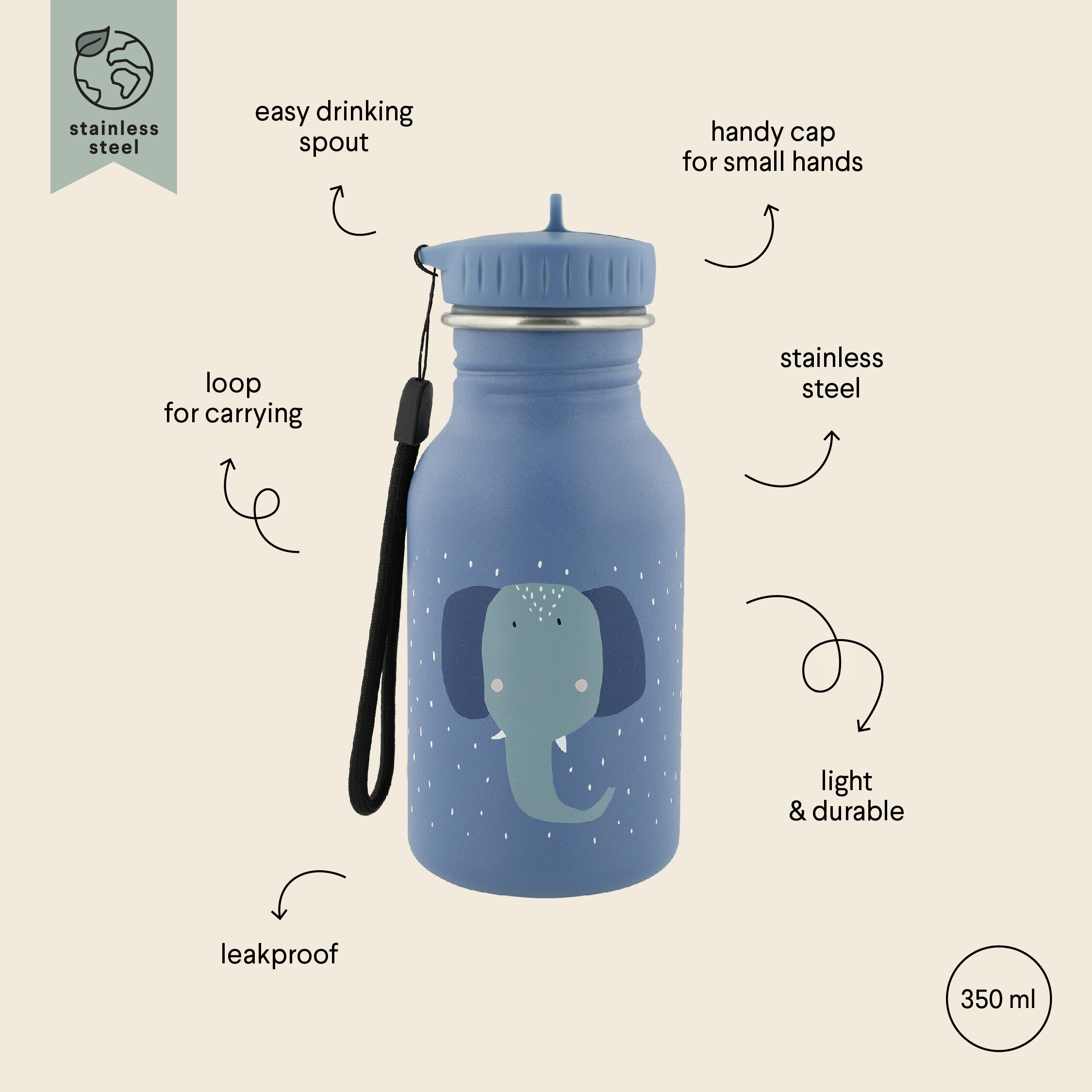 Trixie Bottle (350ml) Mrs. Elephant - Blue image number 4