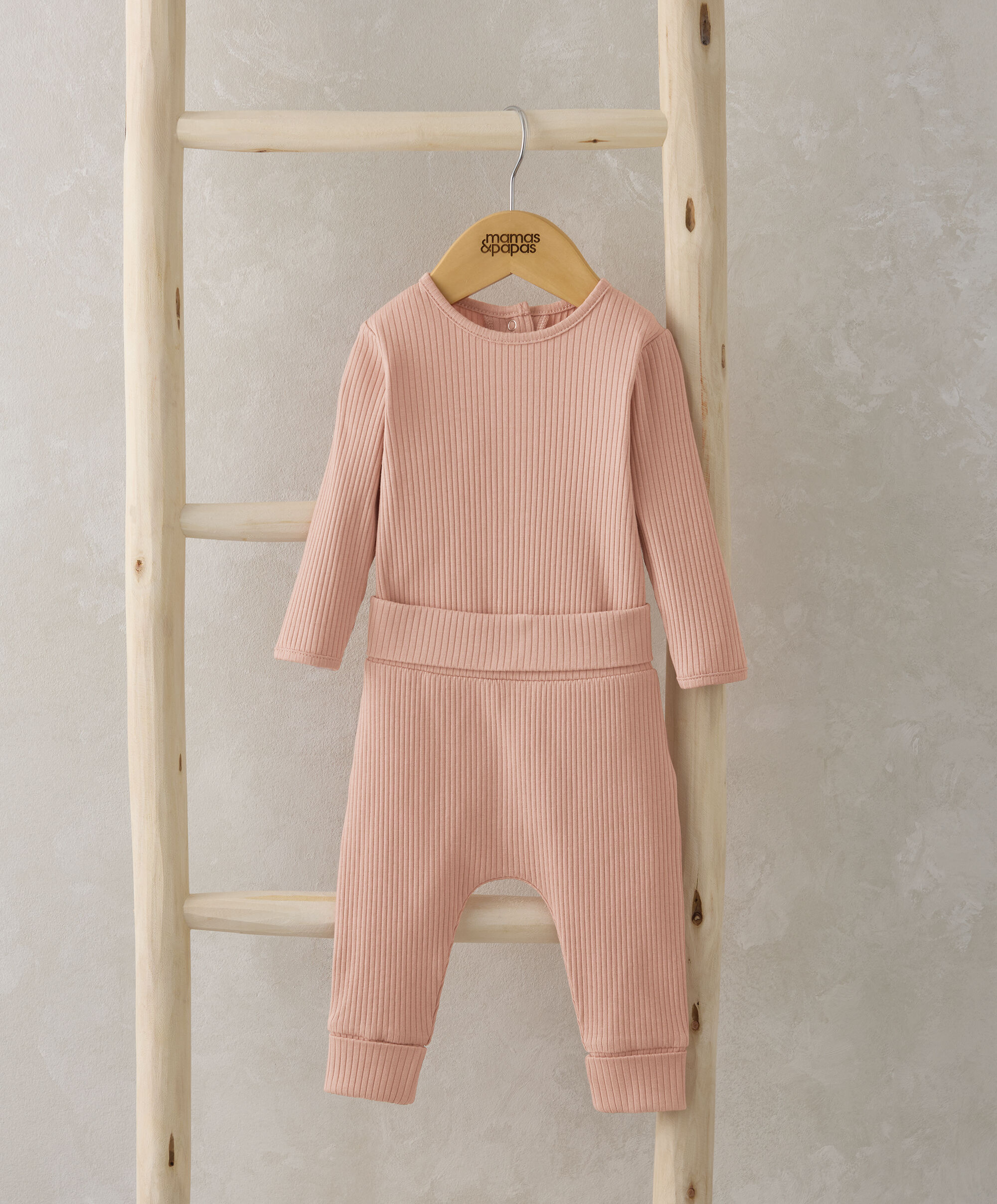 Organic Ribbed Bodysuit & Bottoms - Pink image number 1