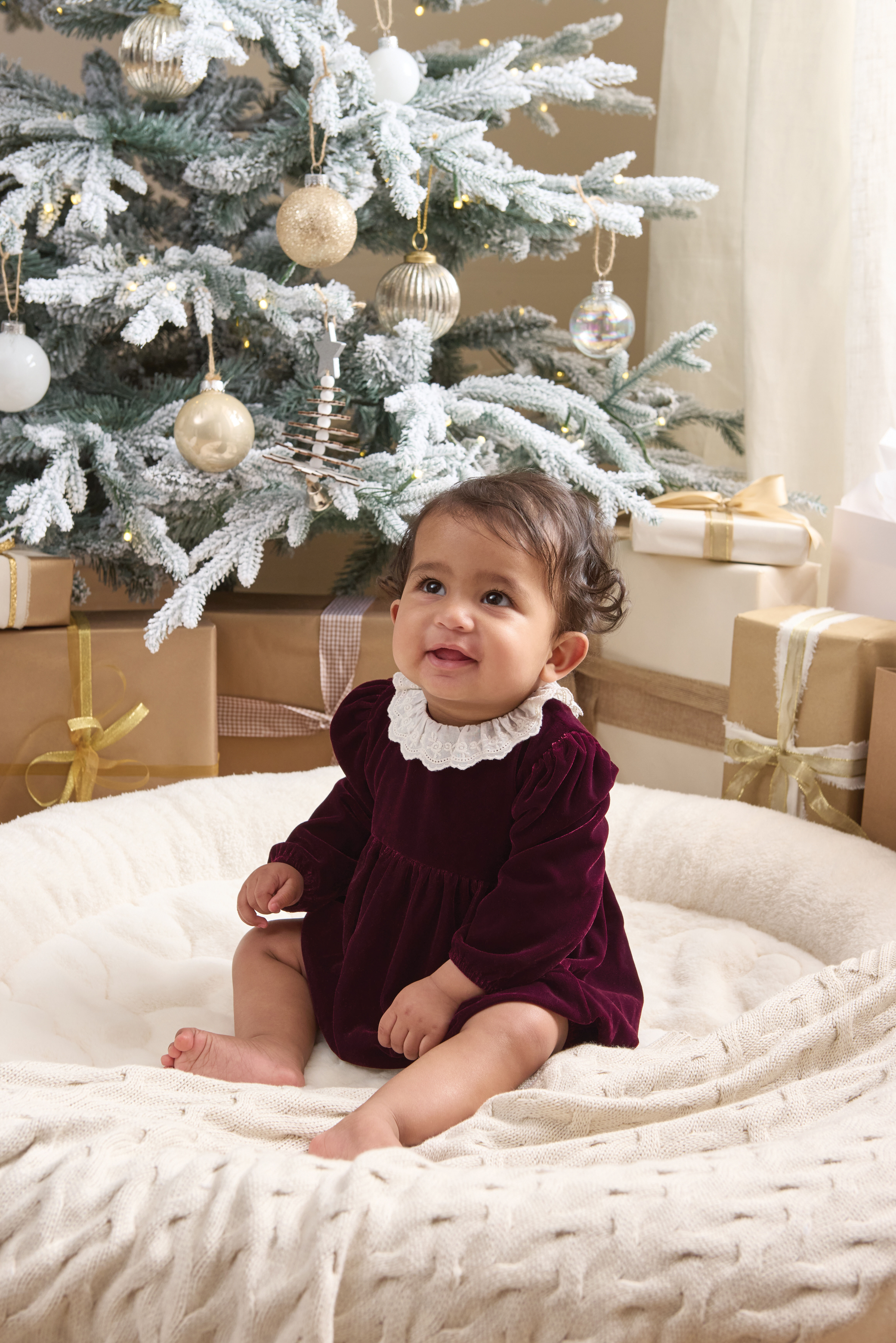 Velour Collar Romper - Berry image number 5