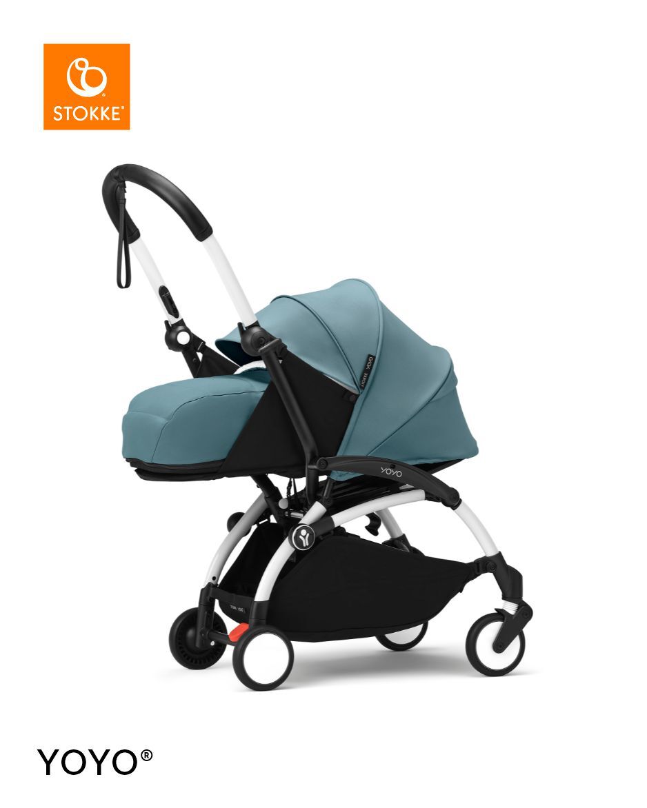 Stokke YOYO3 White Frame with 0+ Newborn Pack - Air France Blue & Cup Holder (3 Pieces)