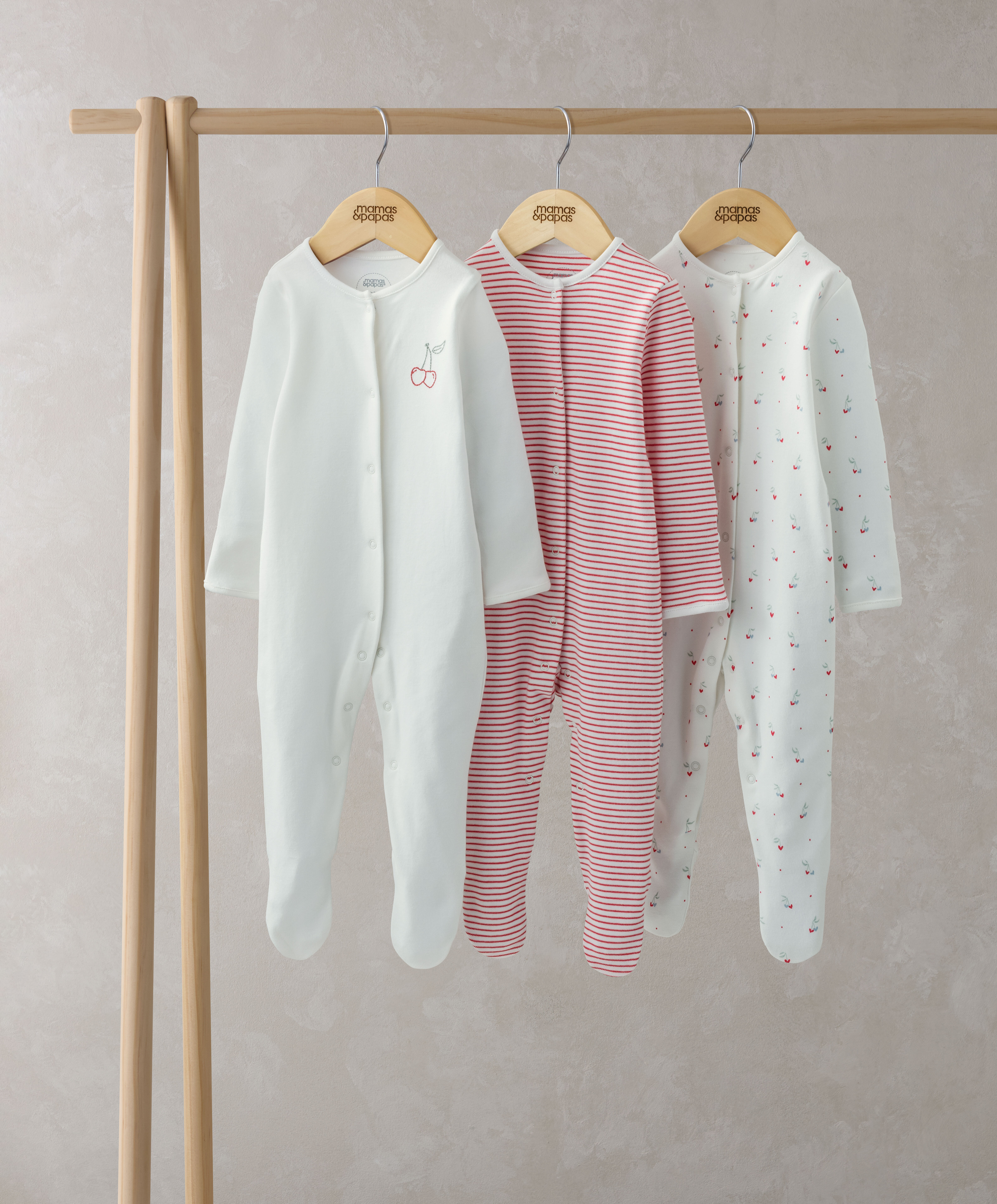 3 Pack Red Cherry Sleepsuits image number 1