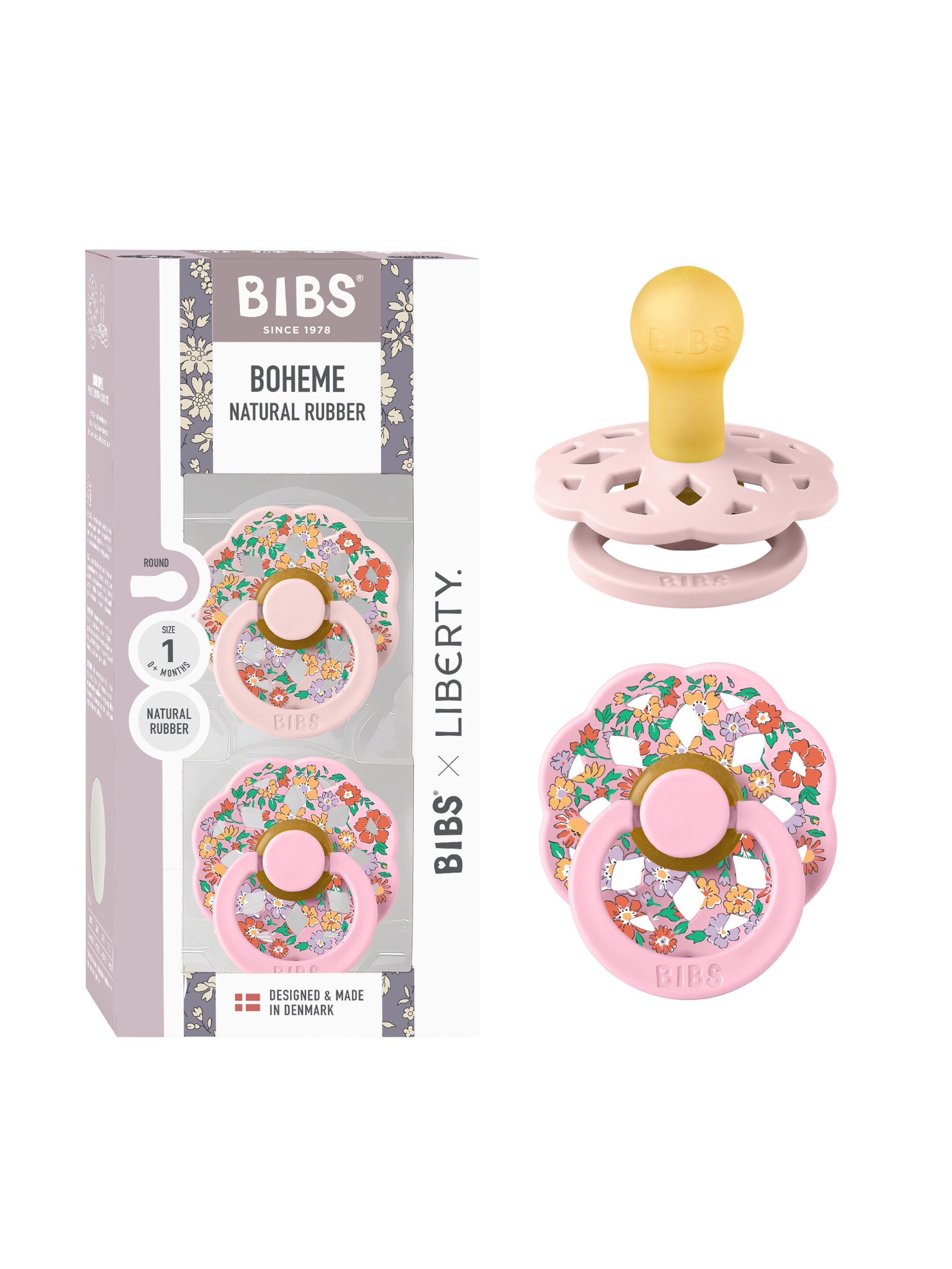 BIBS X Liberty Pacifier Boheme 2 Pack Oscar Meadow Latex Size 1 Blossom Mix image number 1