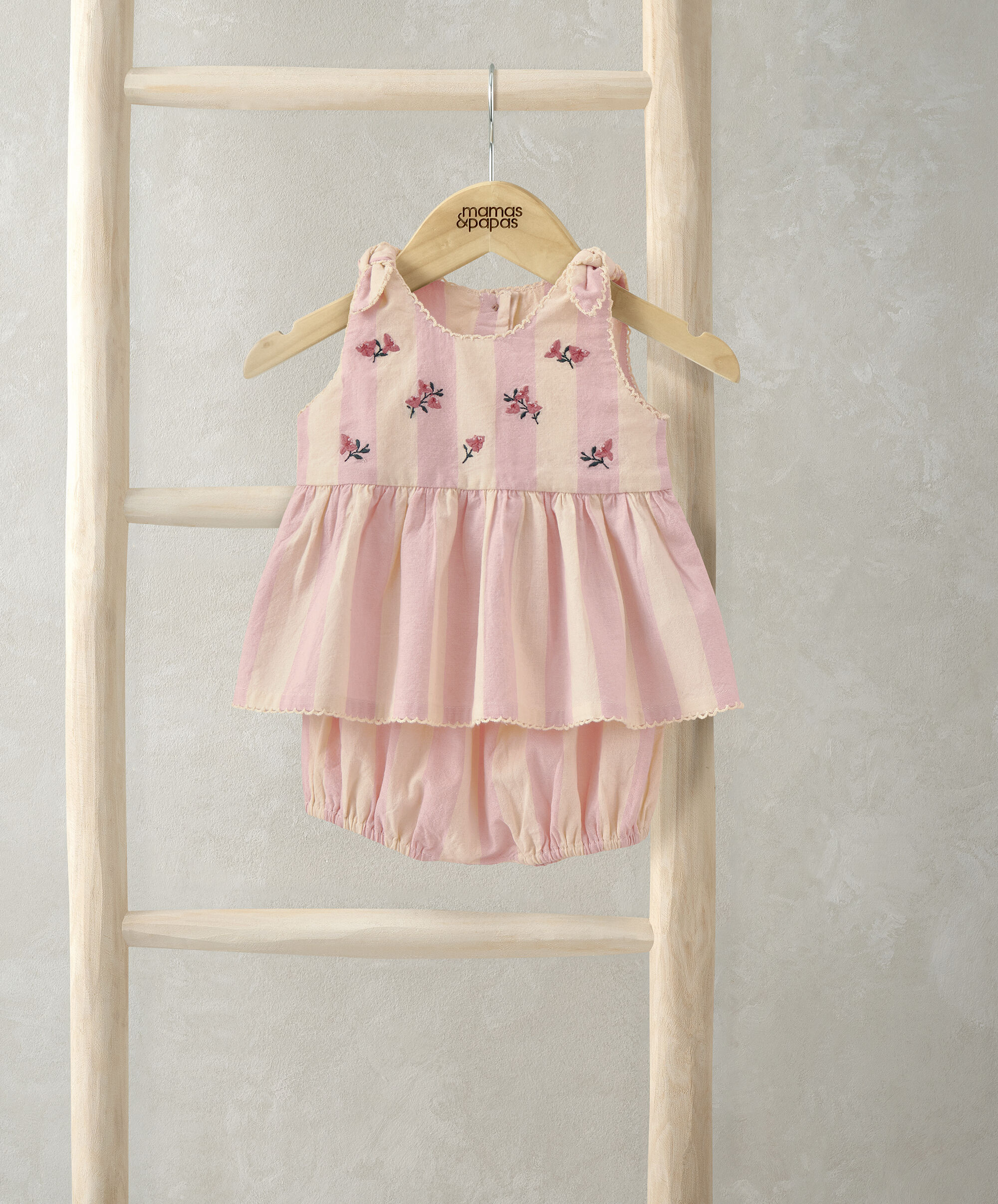 Stripe Embroidered Top and Bloomers Outfit Set image number 1