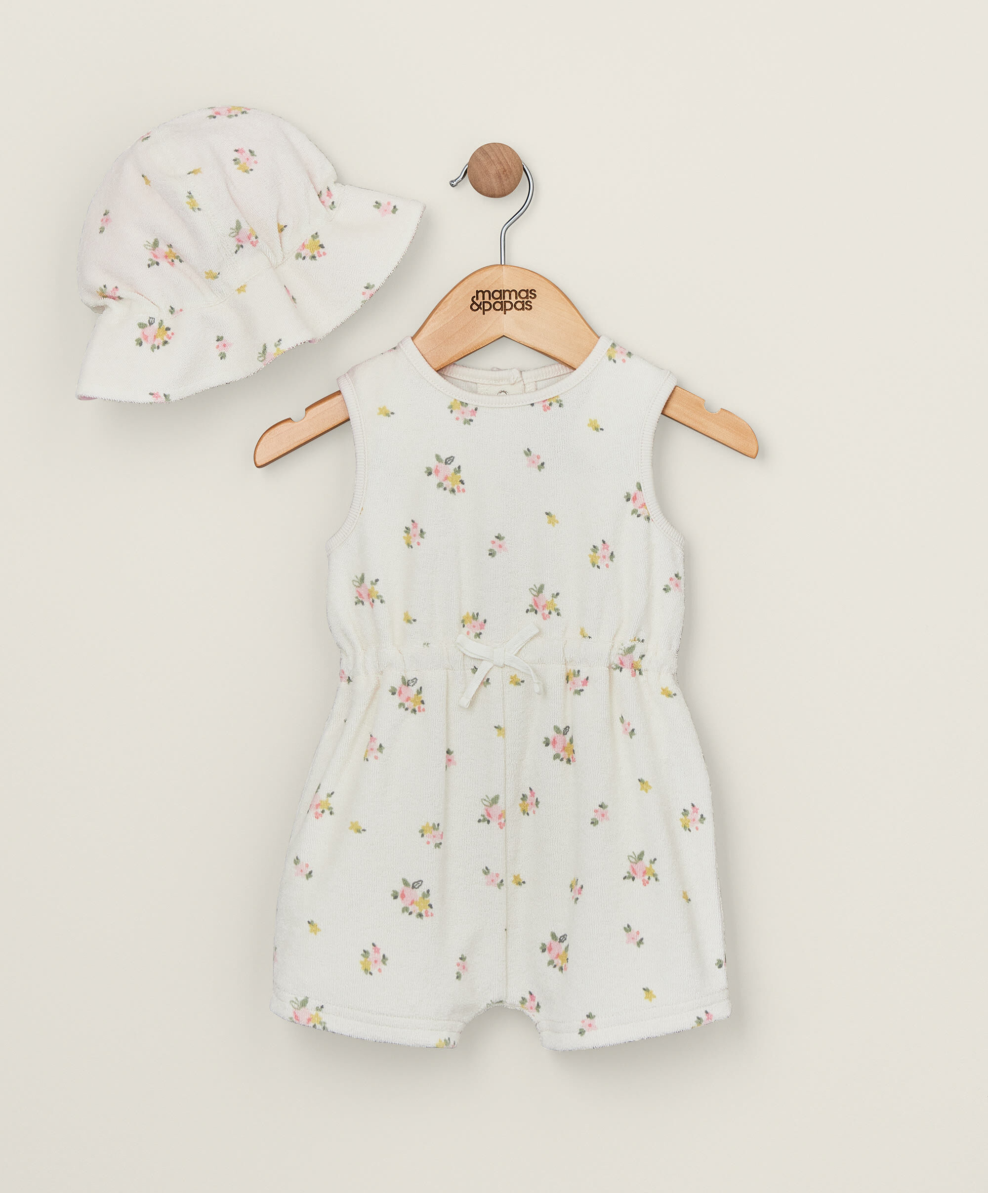 2 Piece Floral Towelling Romper & Hat image number 1