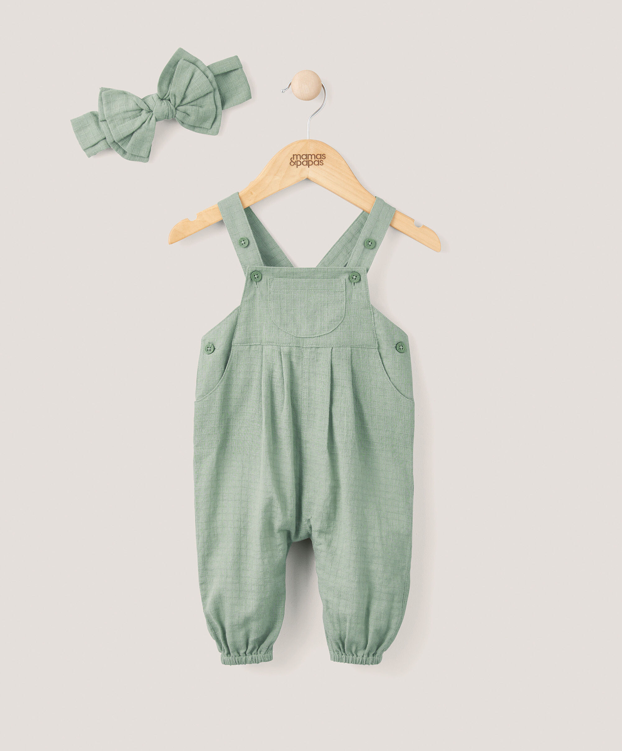 Woven  Dungarees & Headband - Green
