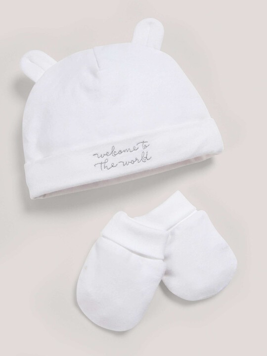 Hat & Mitts Set White- New Born image number 1