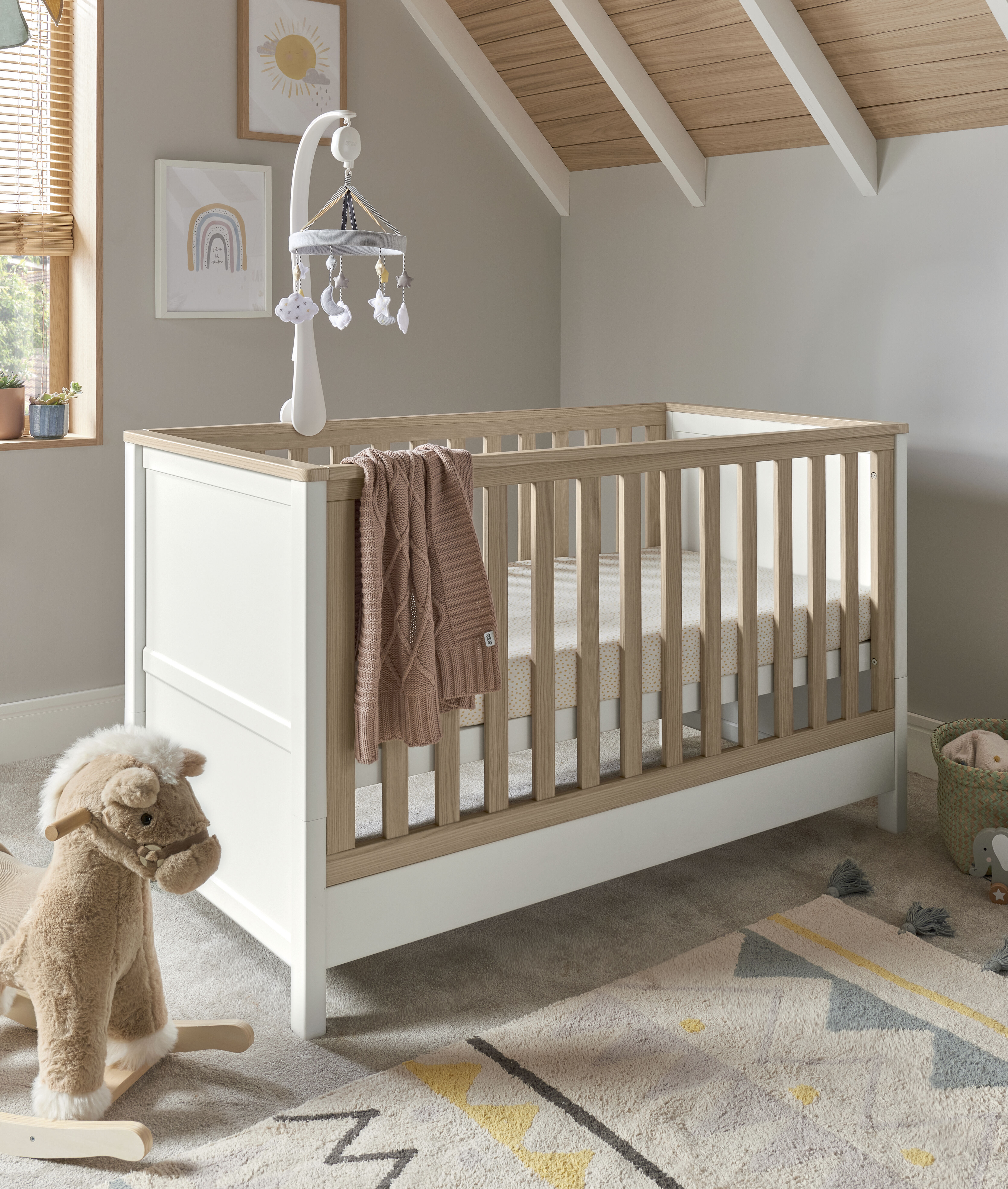 Harwell 4 Piece Cotbed Set with Dresser Changer, Wardrobe and Nanit Monitor - White image number 3