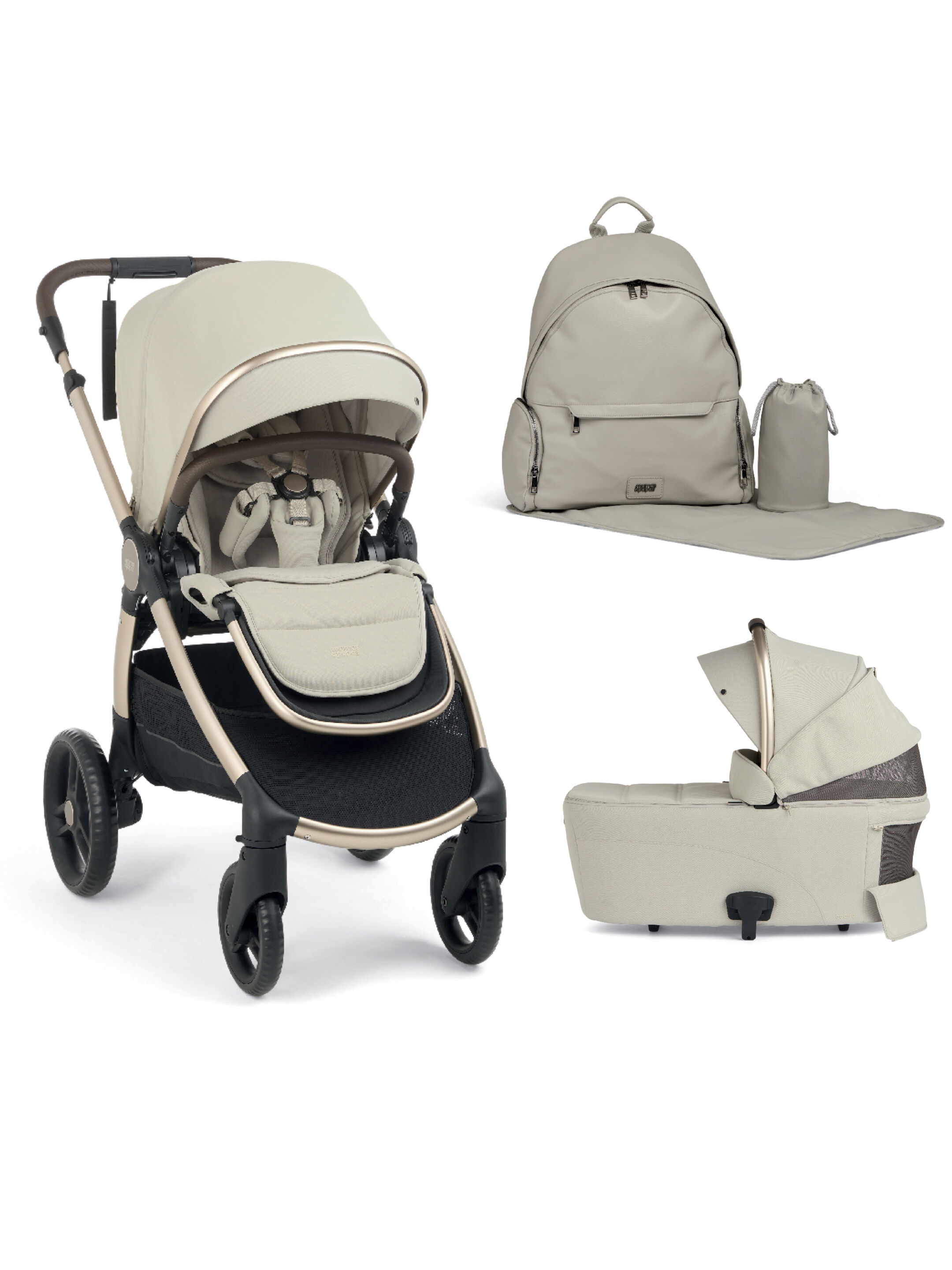 Ocarro 2 Pushchair and Carrycot Bundle with Changing Backpack (3Pieces) - Shell image number 1