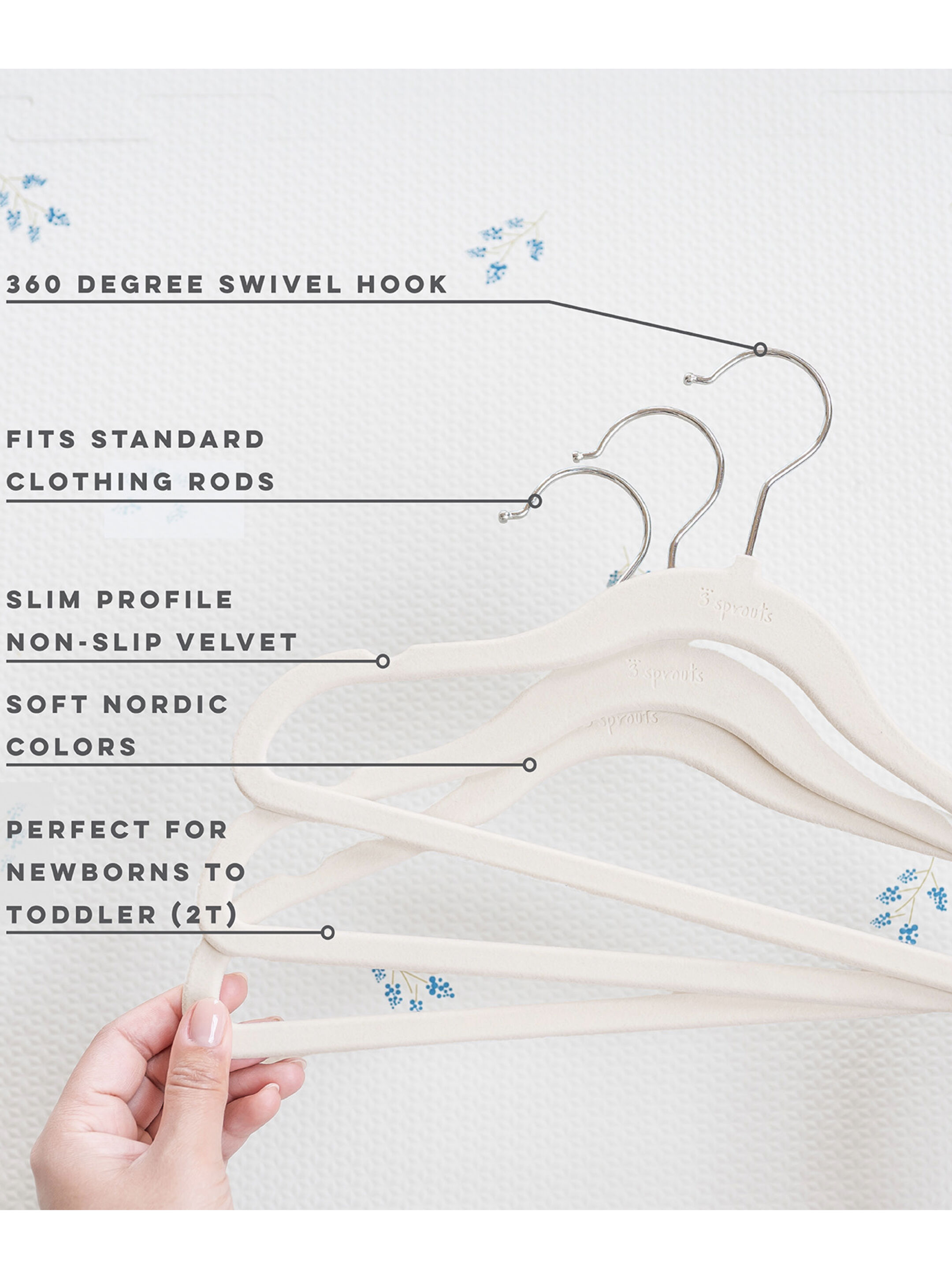 3 Sprouts Velvet Hanger - Cream (Set of 15) image number 2