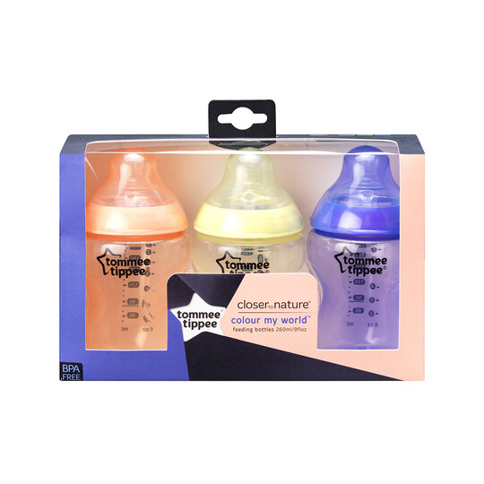 Tommee Tippee Closer to Nature Feeding Bottle, 260ml x 3 -� Assorted image number 2