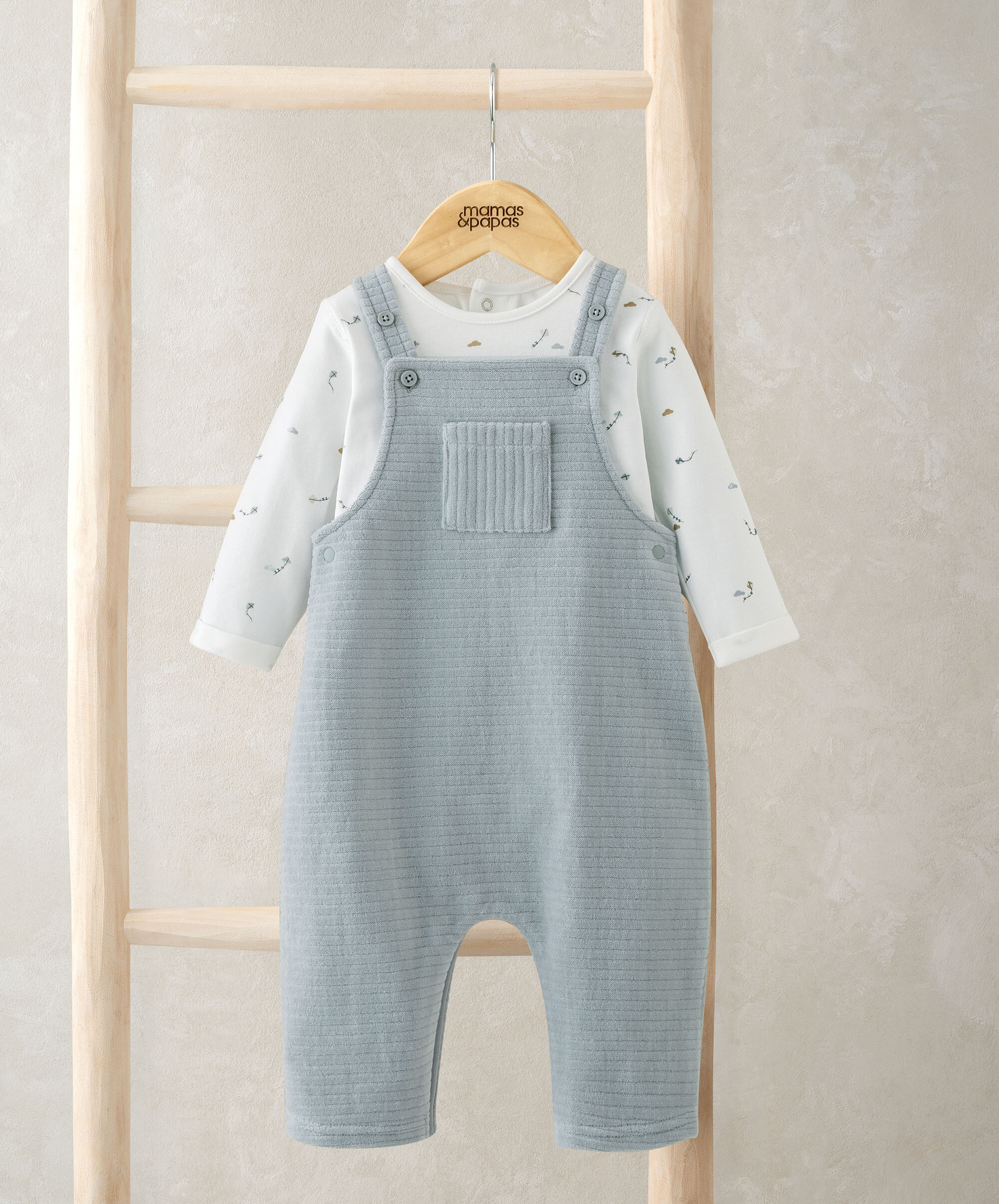 Kite Print Bodysuit & Velour Dungarees Set image number 1