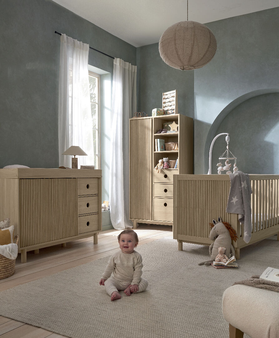 Oska 3 Piece Cotbed Set with Wide Dresser Changer and Wardrobe- Oak image number 2