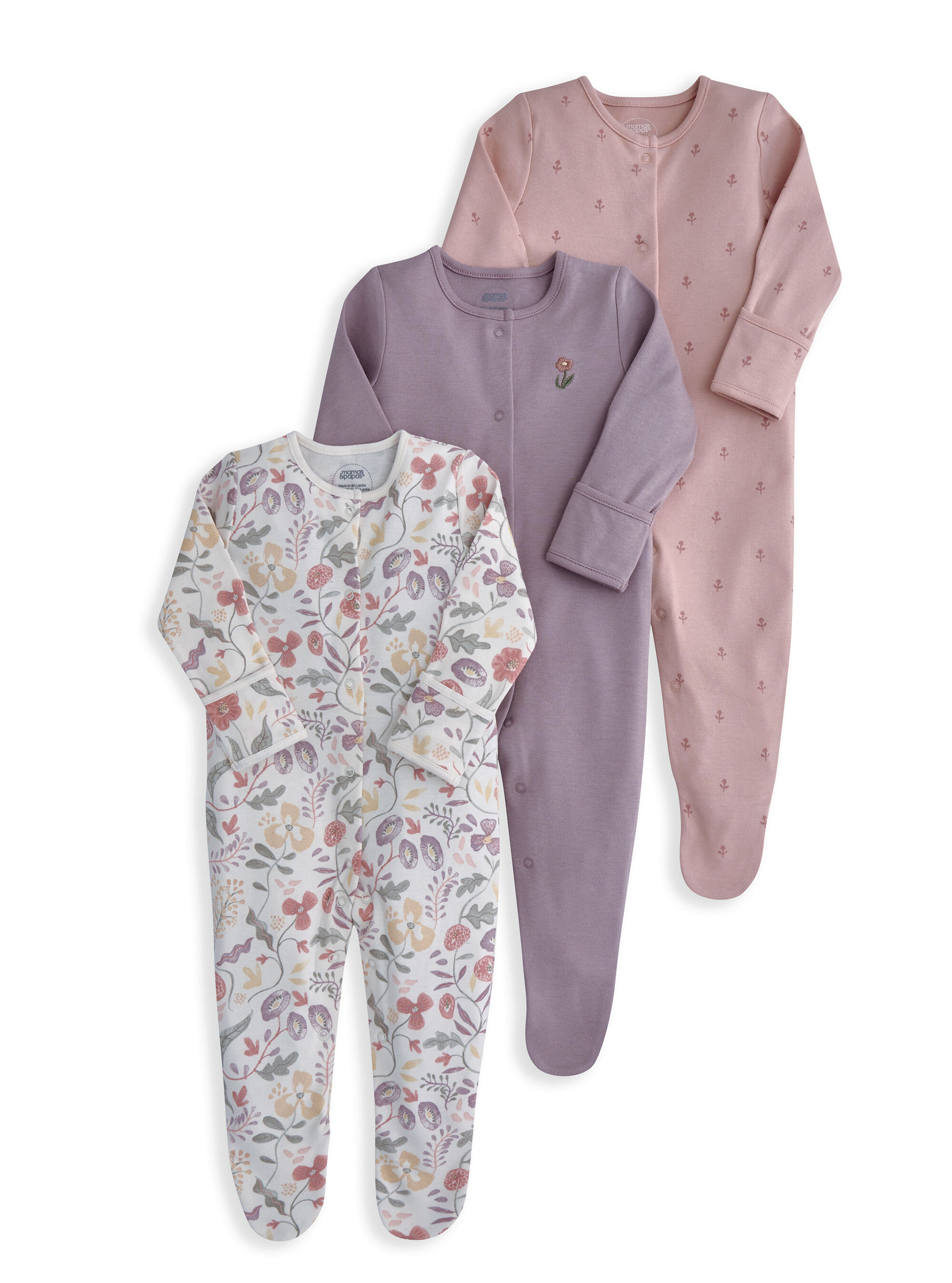 Floral Sleepsuits (Pack of 3) image number 2