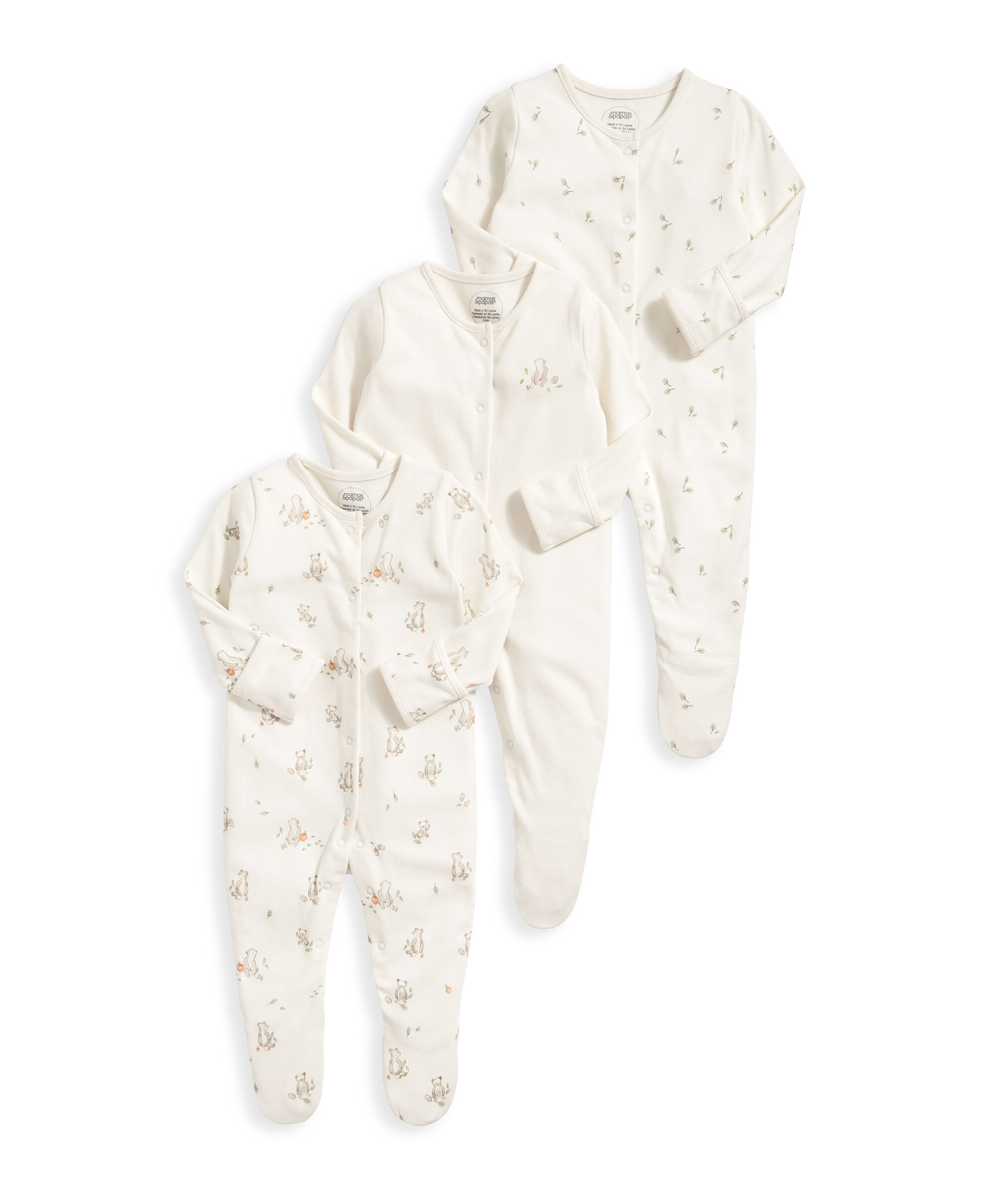 Bear Sleepsuits (Set of 3) - Sand image number 2