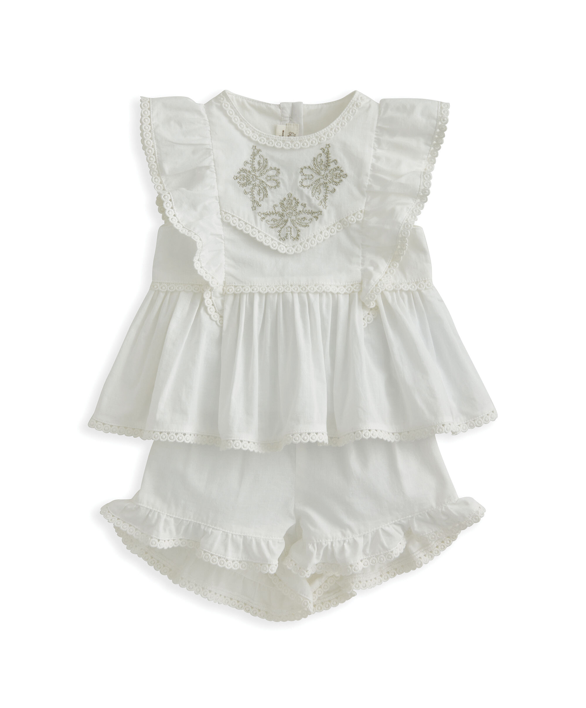 2 Piece Embroidered Frill Blouse & Short Set image number 2