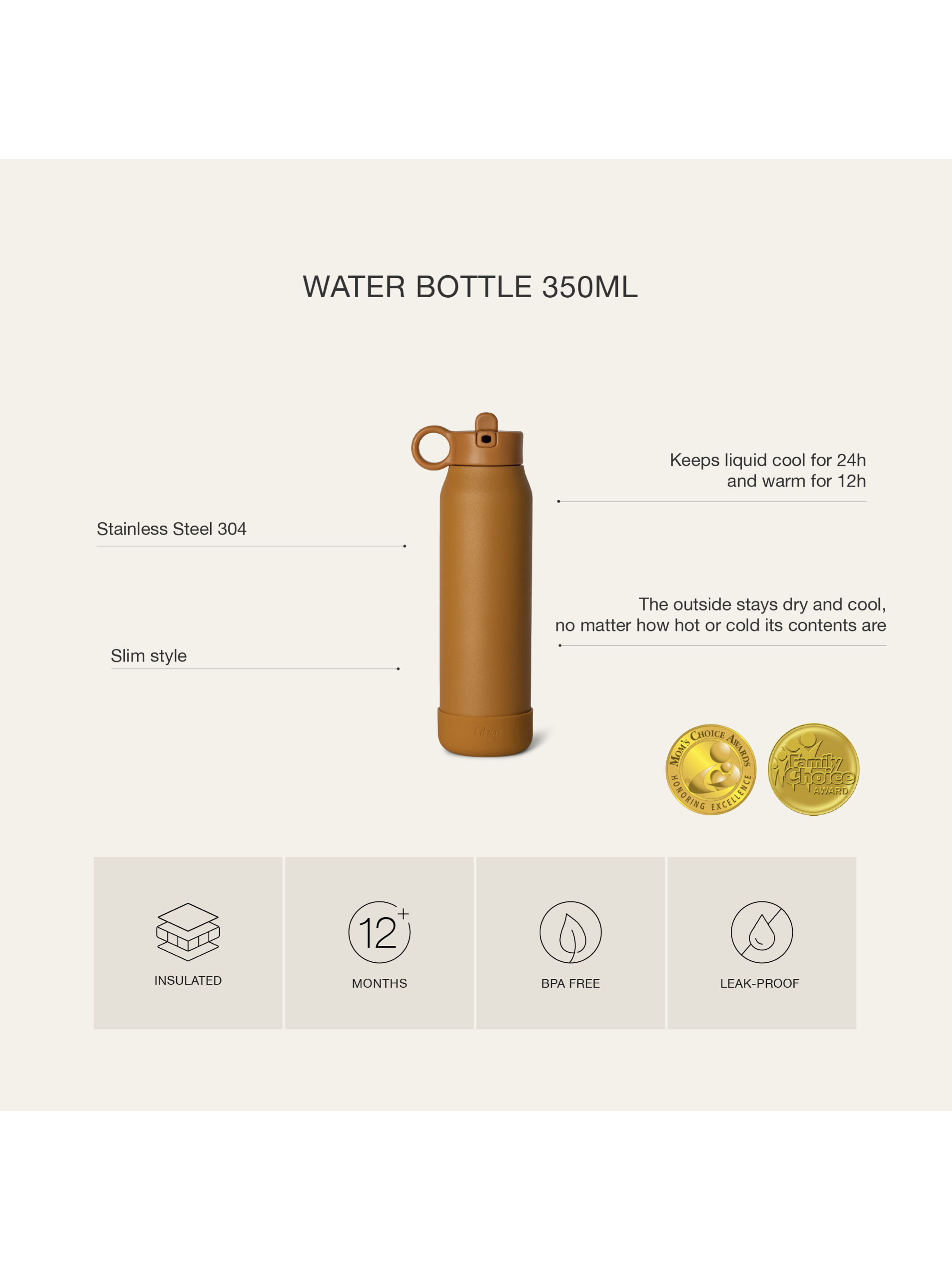 Stainless Steel Water Bottle 350ml - Cherry image number 4