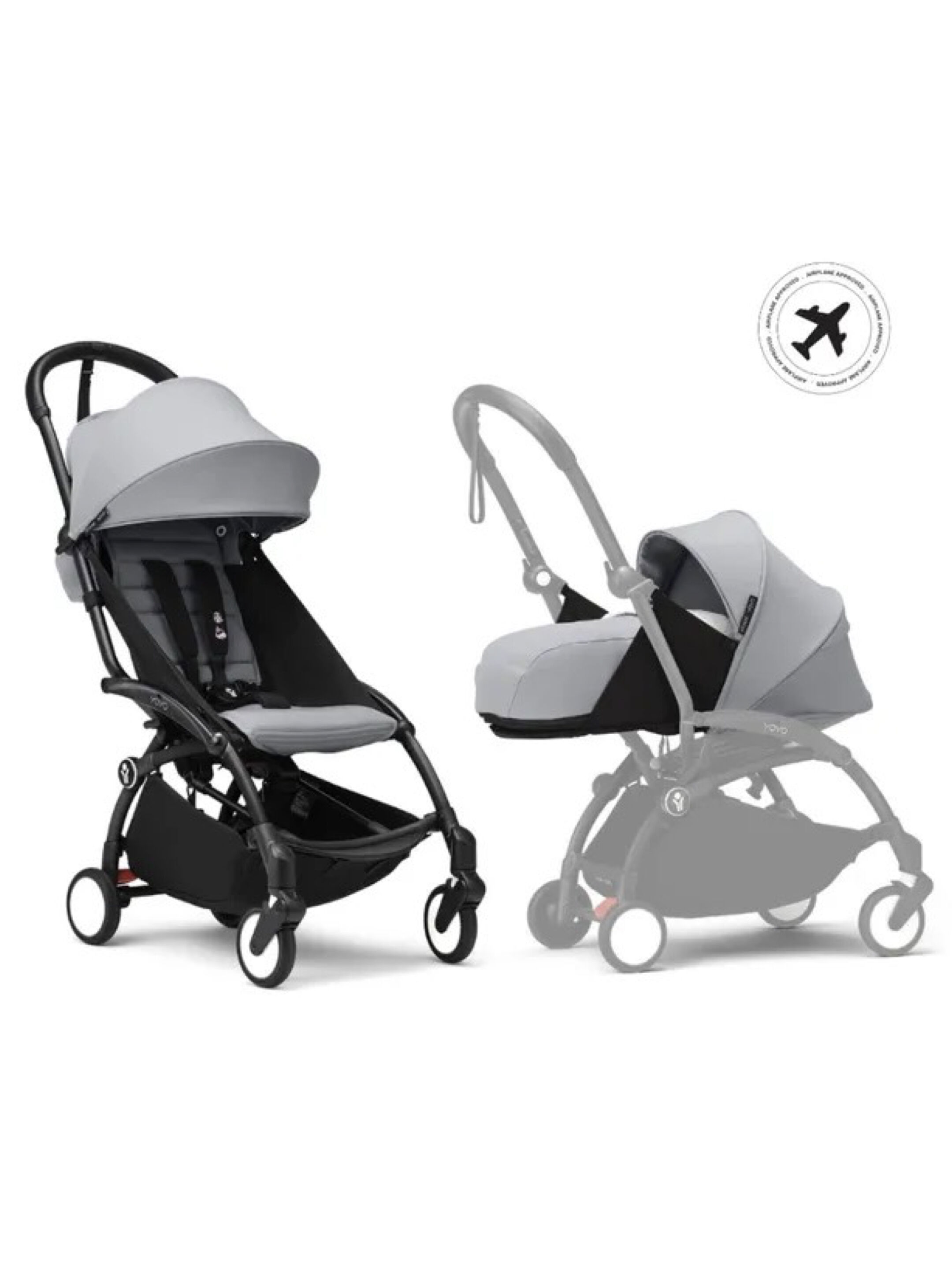 Stokke YOYO3 Full Stroller with Black Frame, 0+ Newborn and 6+ Color Pack - Aqua (3 pieces)