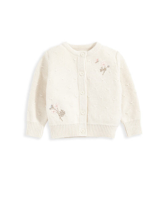 Embroidered Knitted Cardigan - Cream image number 2
