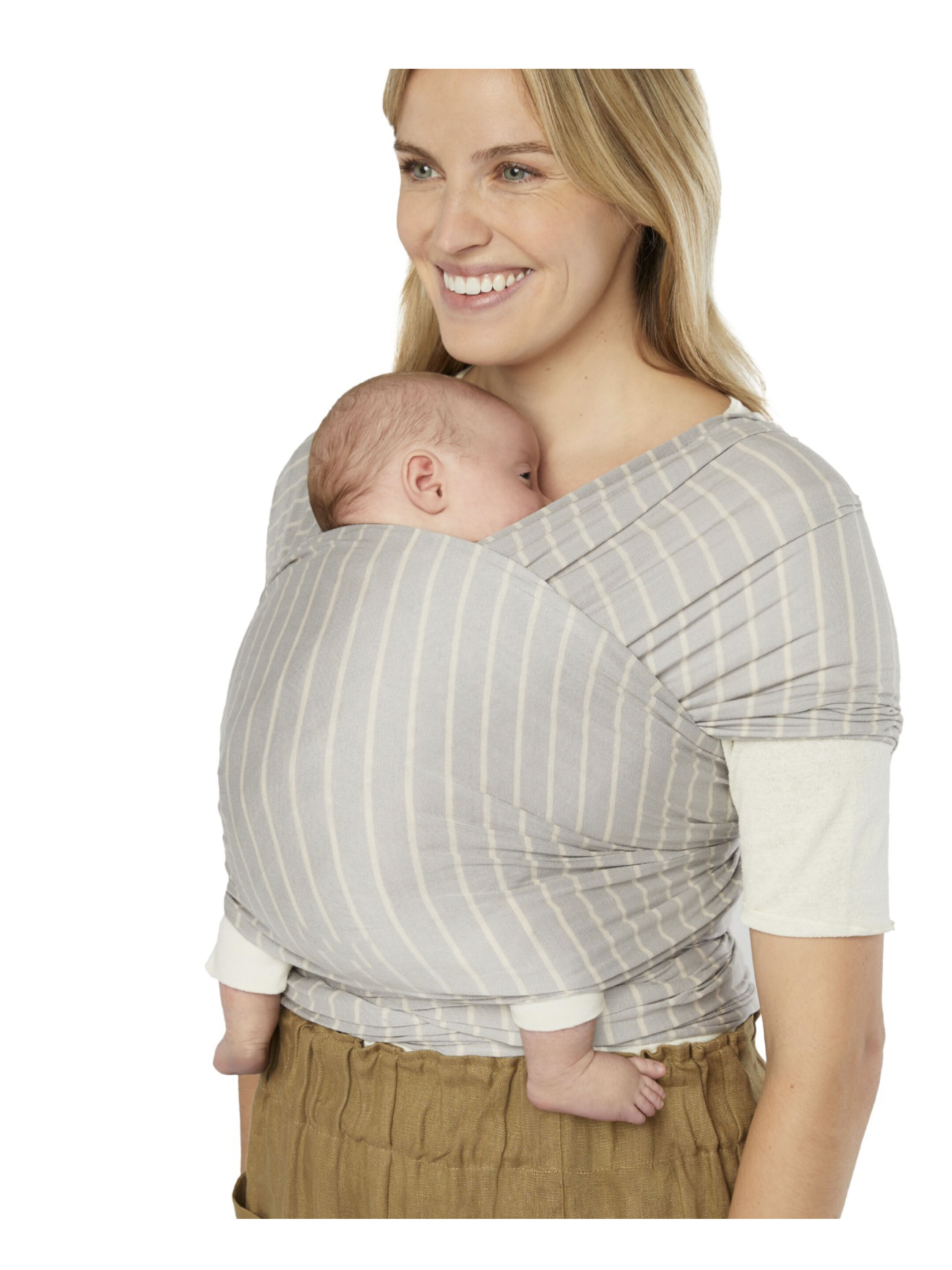 Ergobaby Aura Sustainably Sourced Knit Baby Wrap - Grey Stripes image number 1
