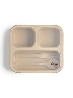 Citron Lunchbox with Fork and Spoon Beige