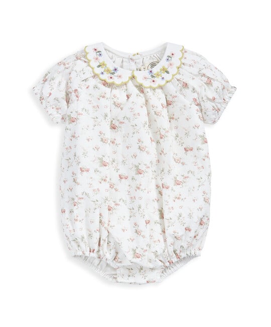 Floral Print Romper with Embroidered Collar image number 2