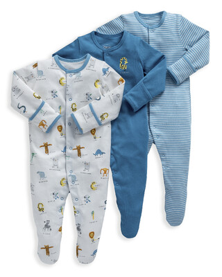 Animal Alphabet Jersey Cotton Sleepsuits 3 Pack