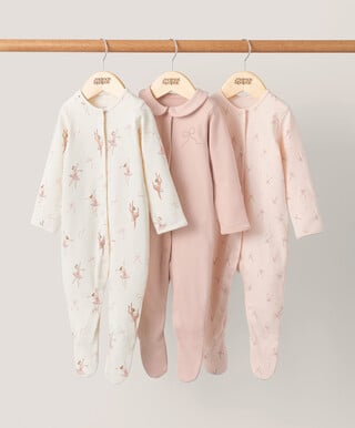Ballerina Sleepsuits (Set of 3) - Pink