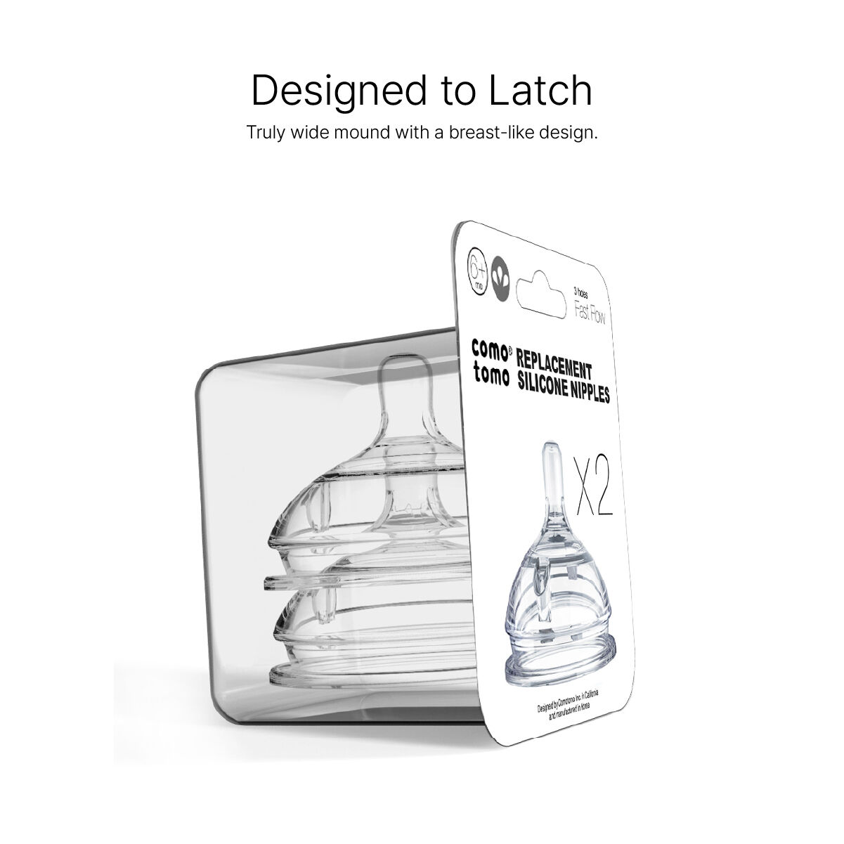 Comotomo Natural Teat Silicone Nipples (Fast Flow) Transparent 2 Pcs image number 3