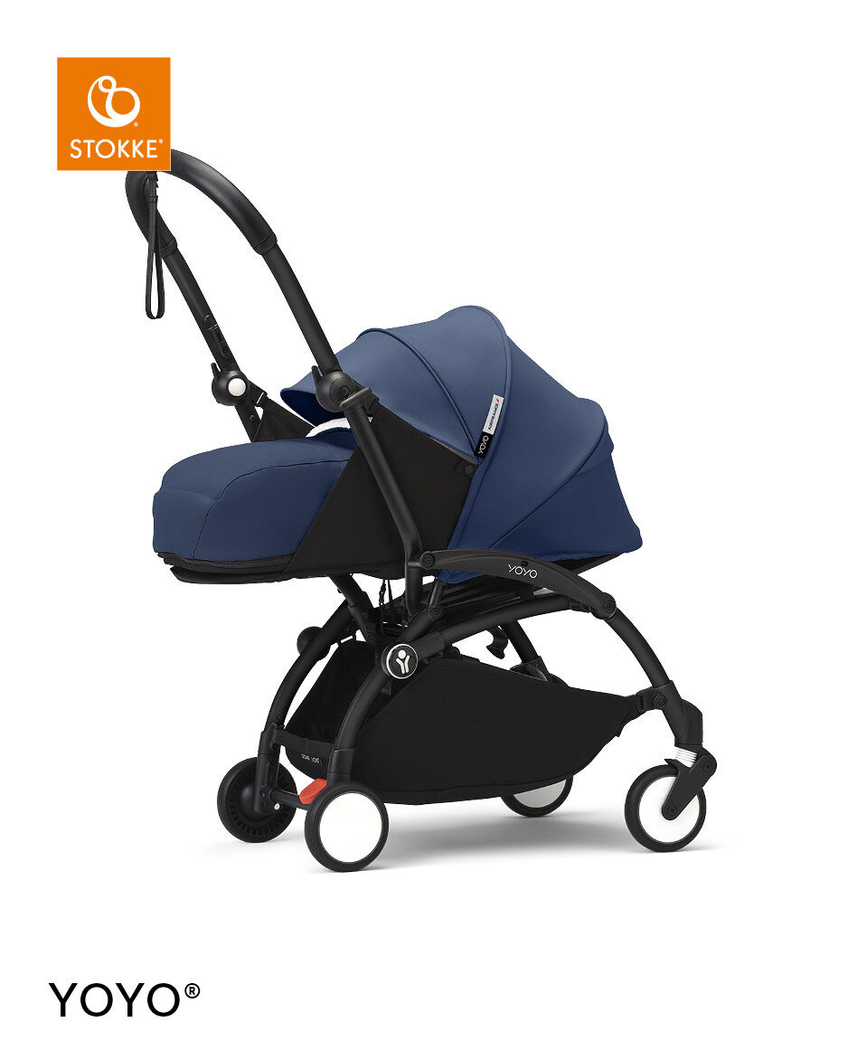 Stokke YOYO3 Black Frame with 0+ Newborn Pack - Air France Blue & Cup Holder (3 Pieces)