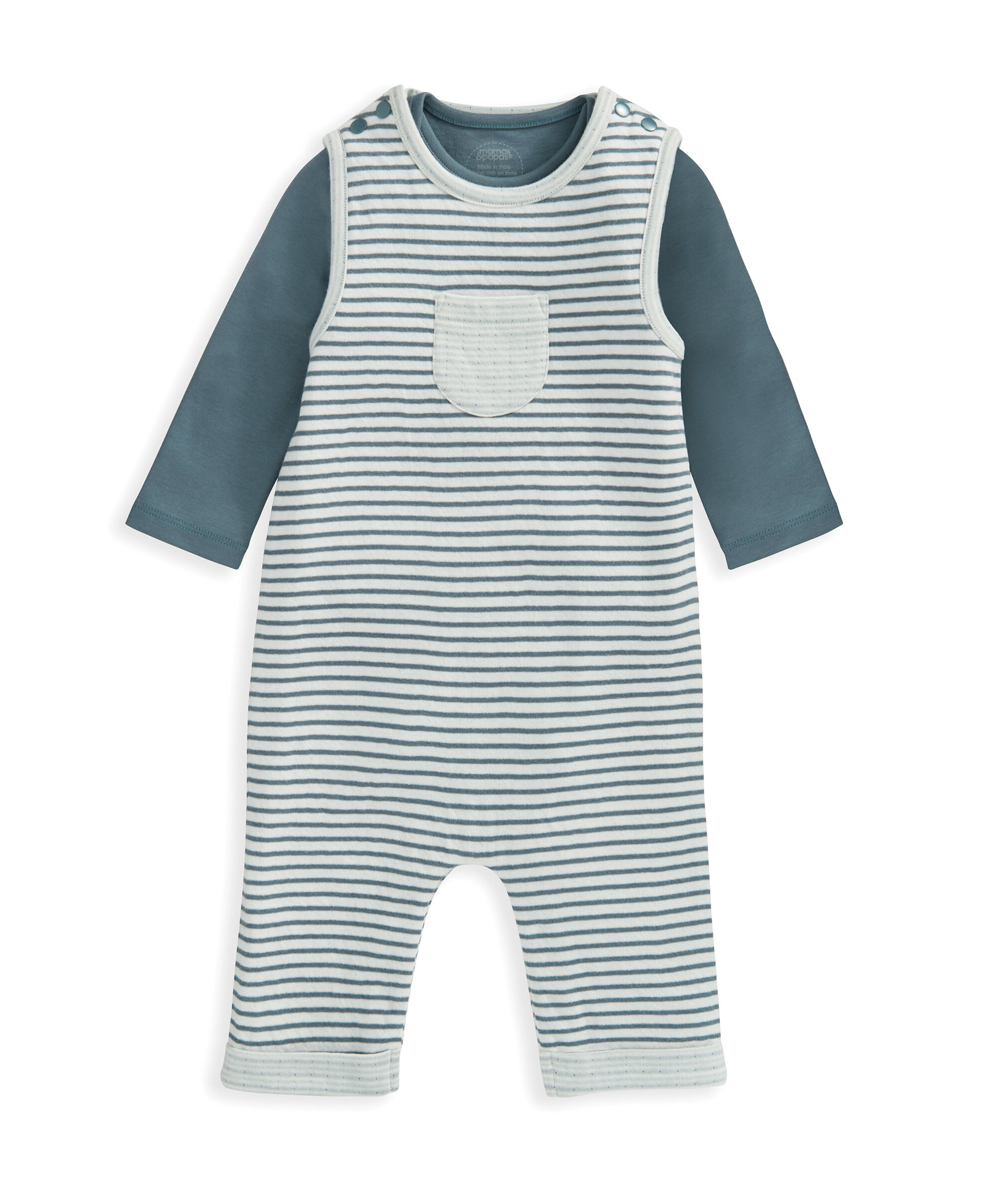 Stripe Dungarees & Bodysuit Outfit Set - Blue image number 4