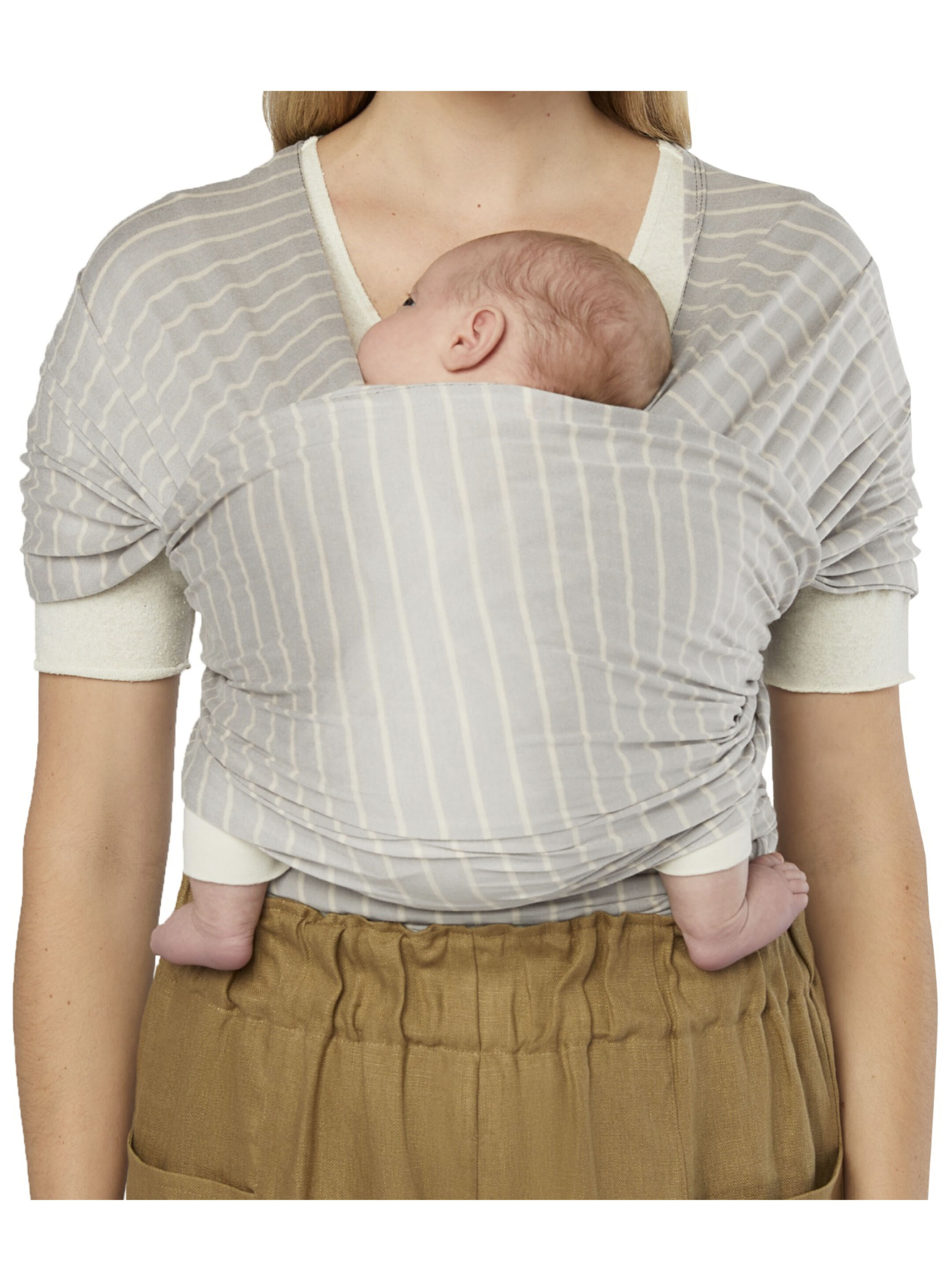 Ergobaby Aura Sustainably Sourced Knit Baby Wrap - Grey Stripes image number 2