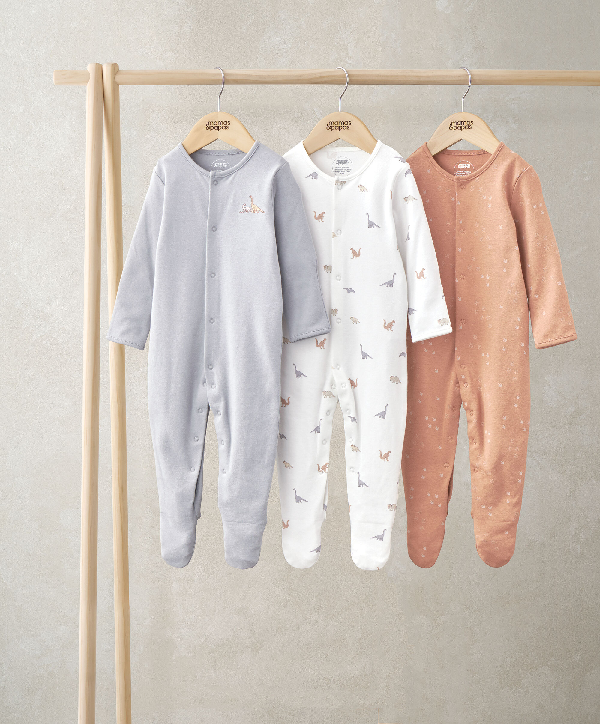 3 Pack Micro Dino Sleepsuits