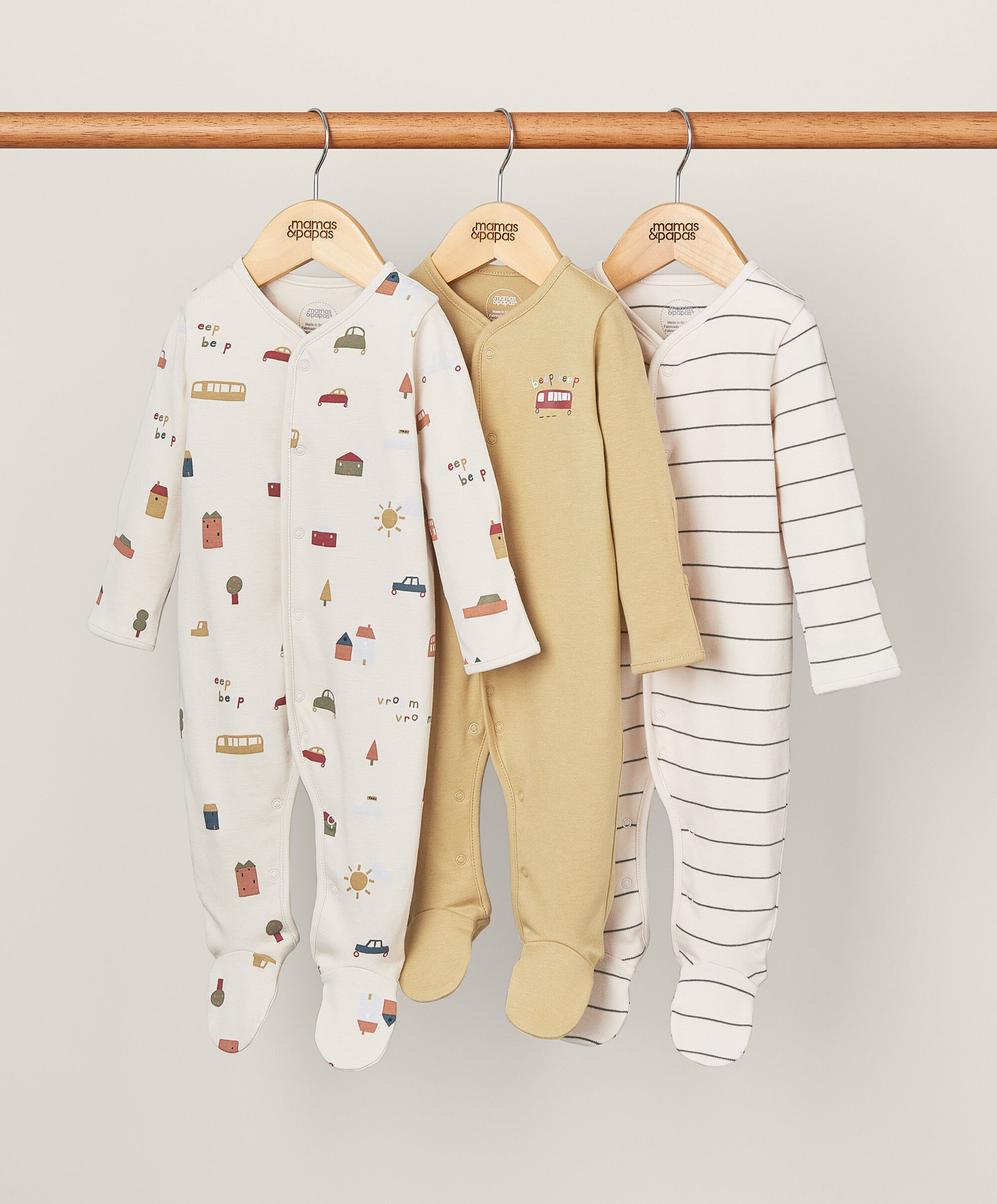 Transport Sleepsuits (Pack of 3) - Yellow image number 1