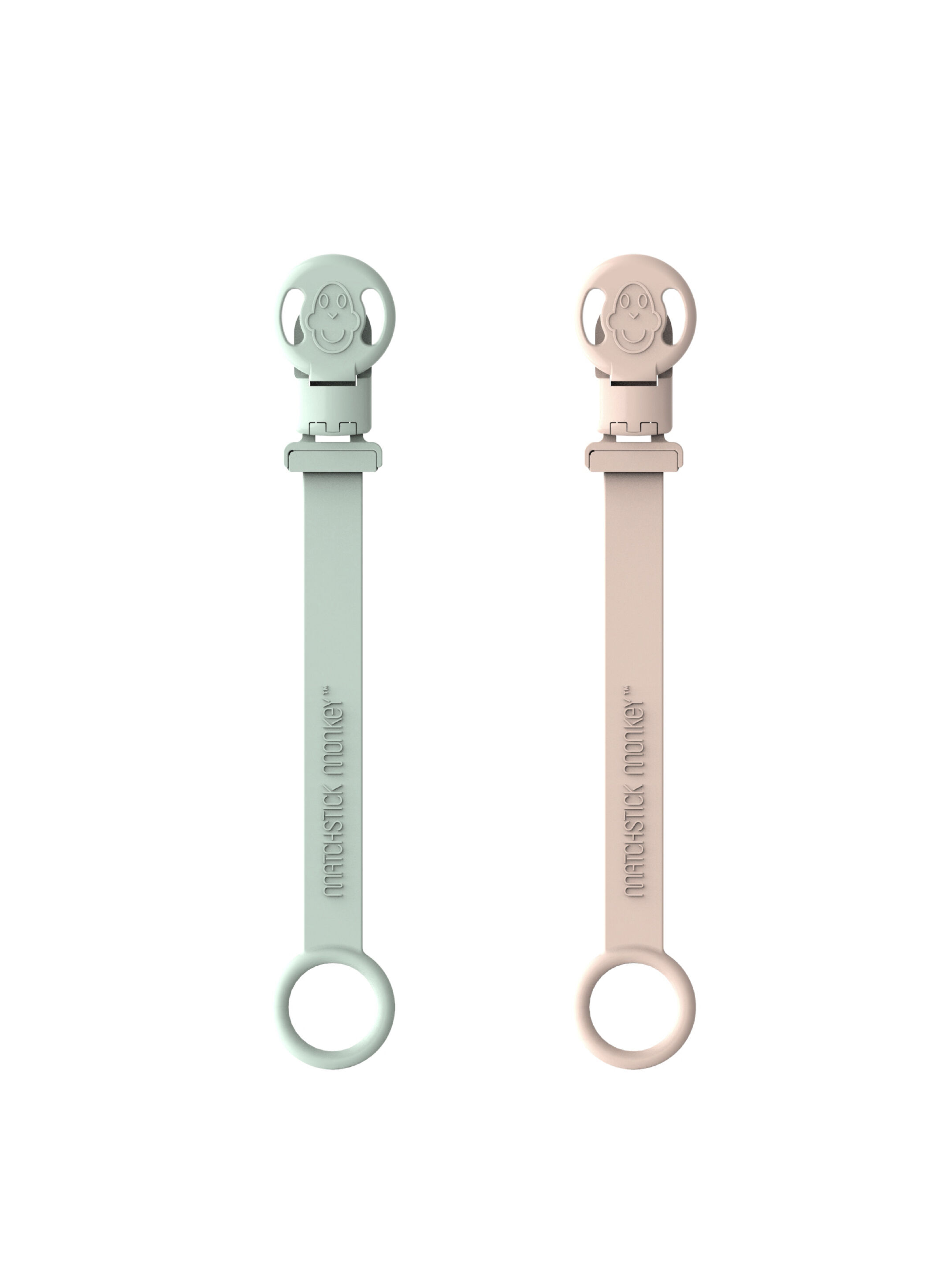 Matchstick Monkey Double Soother Clip - Mint Green and Dusty Pink image number 1