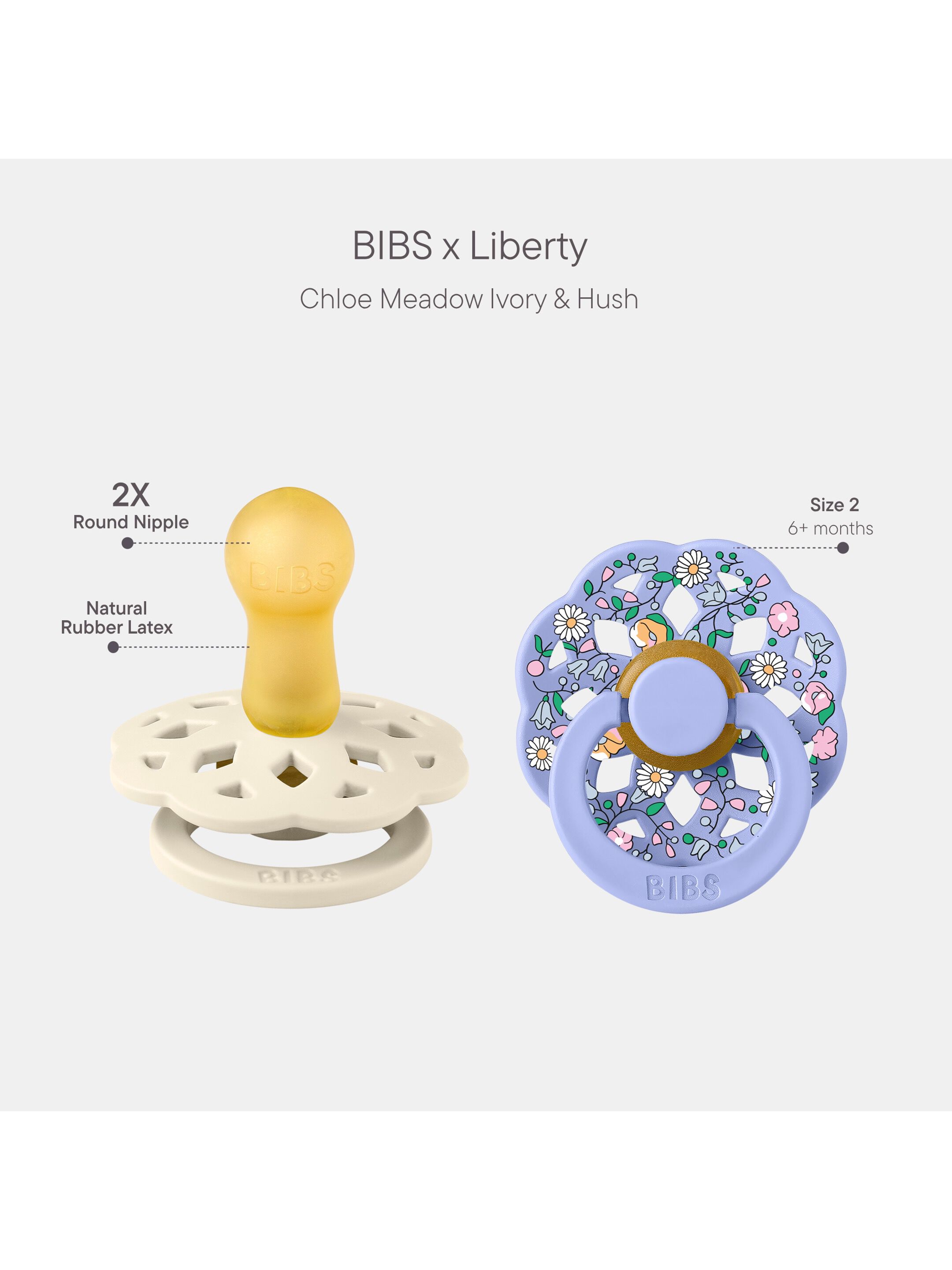 BIBS X Liberty Pacifier Boheme 2 Pack Chloe Meadow Latex Size 2 Ivory Mix image number 2