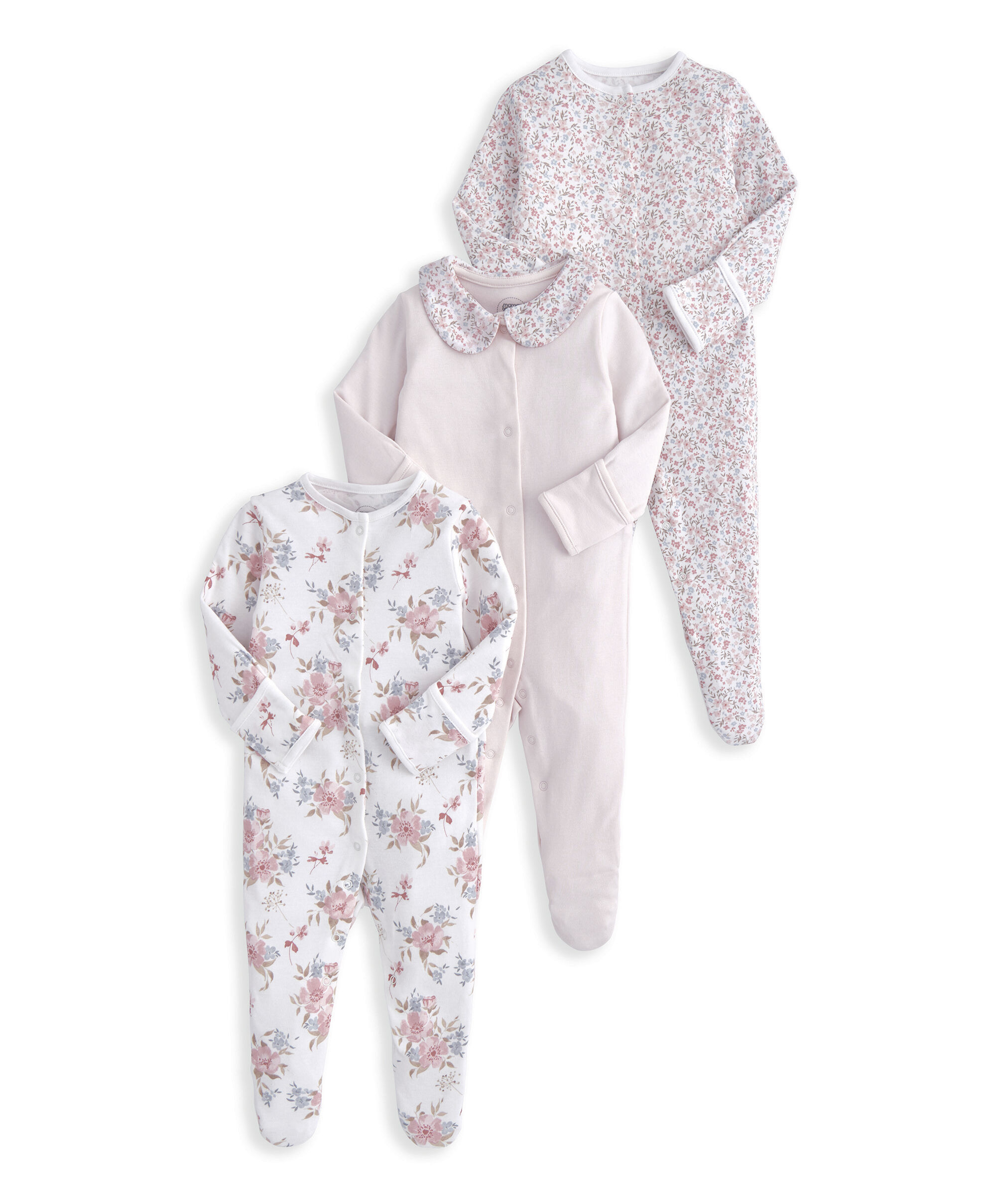 Watercolour Floral Sleepsuits (Set of 3) image number 2