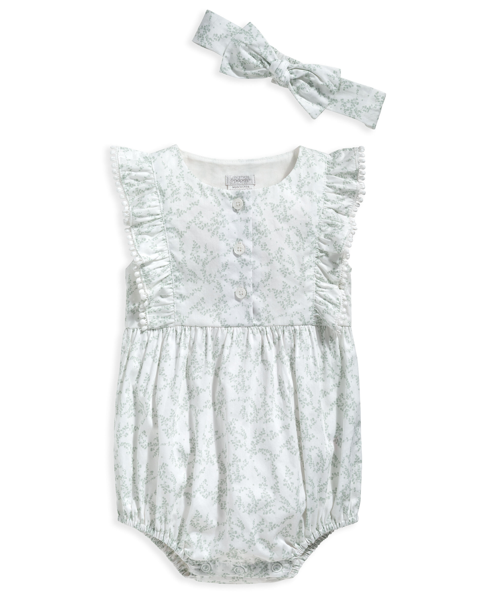 Sprig Print Romper & Headband - Cream image number 1