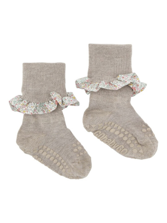 Non-slip Socks Bamboo - Sand with Liberty Ruffle image number 2