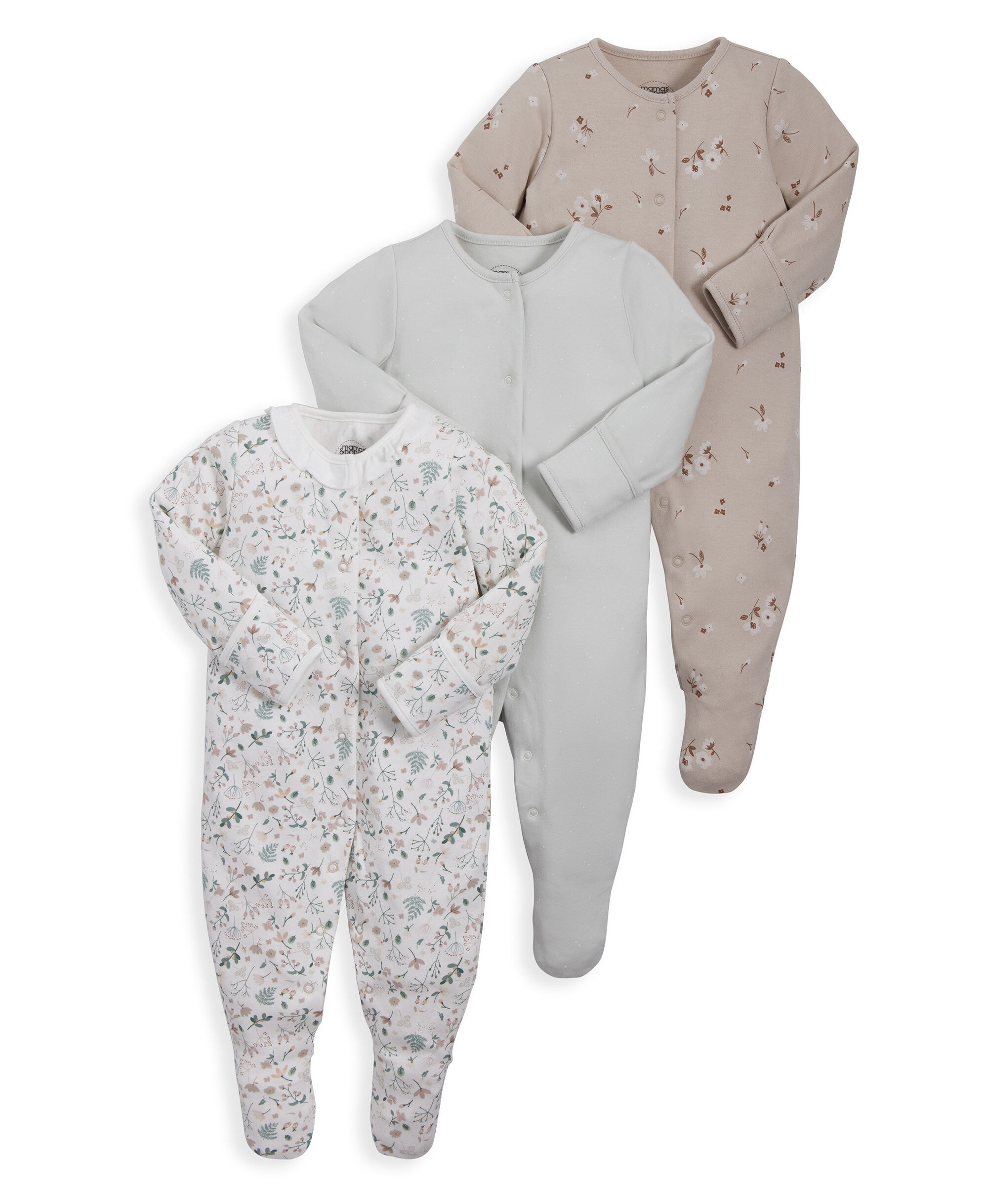 Frill Floral Sleepsuits - Set of 3 image number 1