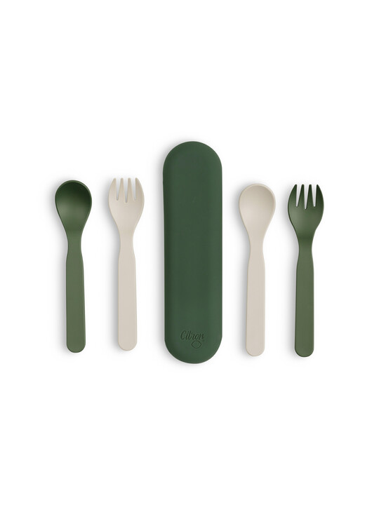 Citron Bio Based Cutlery Set of 2 and Case - Green/Cream image number 1