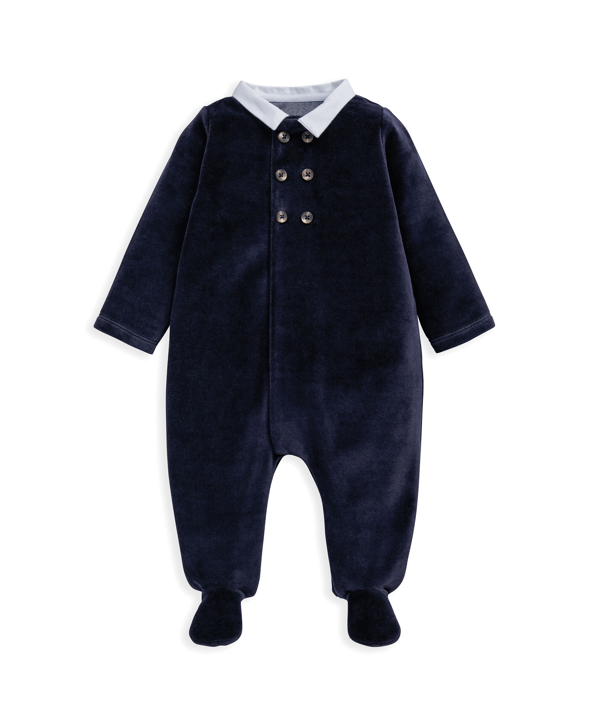 Blue Velour Sleepsuit image number 2